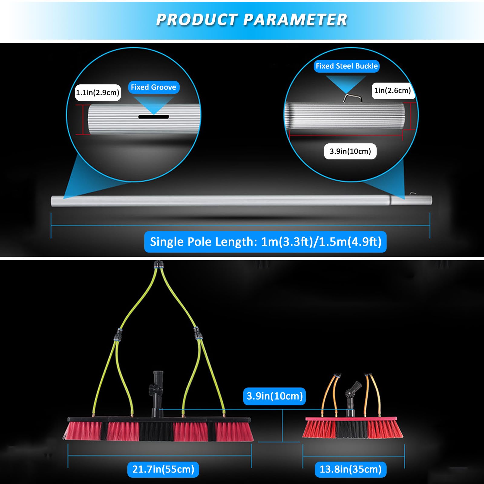 Kit de Mango cópico - Cepillo con alimentación de Agua para Paneles solares y techos de Invernadero - Limpiador de Ventanas Extensible para facilitar la Limpieza en Exteriores