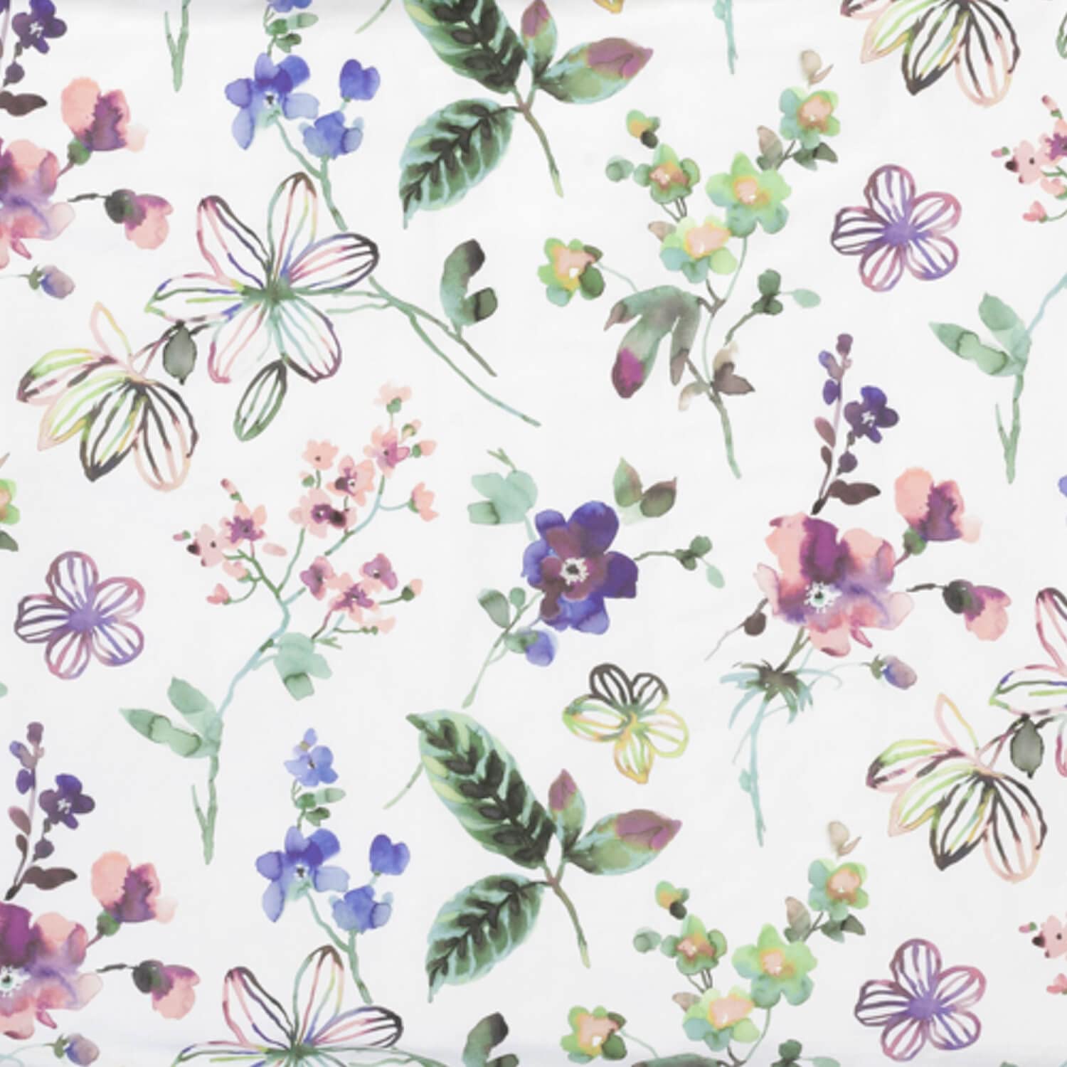 ESTELLA Bettwäsche Lily 4747 985 Bunt Blumen Blüten Blätter Weiß Gestreift Aquarell Streifen Mako Satin, Größe:135 cm x 200 cm