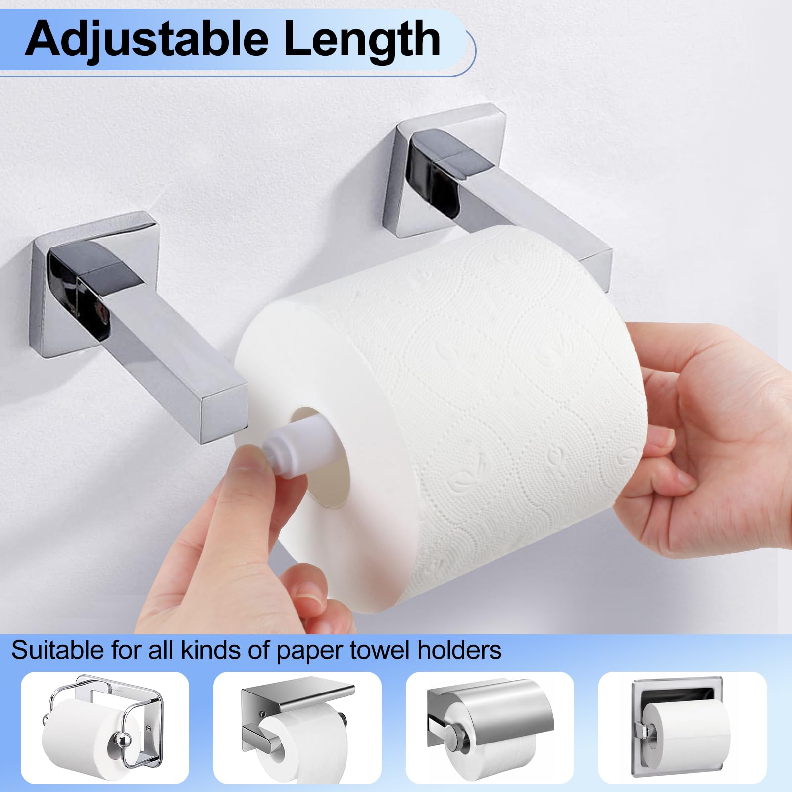 Paquete de 4 soportes para papel higiénico, varilla de resorte, repuesto de rodillo de papel higiénico blanco, varilla de repuesto de plástico para papel higiéni 6
