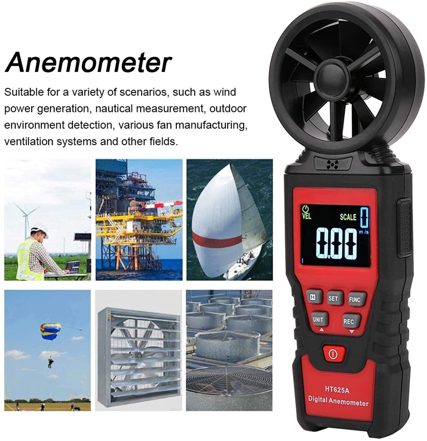 JJJ L'anemometro, può misurare la velocità del Vento, Il Volume dell'Aria, la Temperatura e l'umidità, l'anemometro Portatile