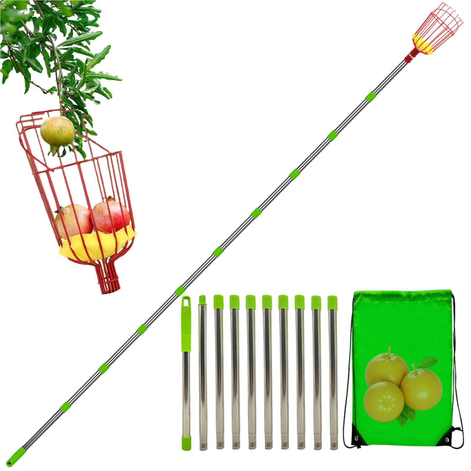 Fruit Picking Basket - Fruit Pickerr Pole with Basket | Stainless Steel Telescopic Fruits Pickers with Baskett, Portable, Rostfrei, Detachable Lightweight Food Picker for Plum, Pear, Lemon