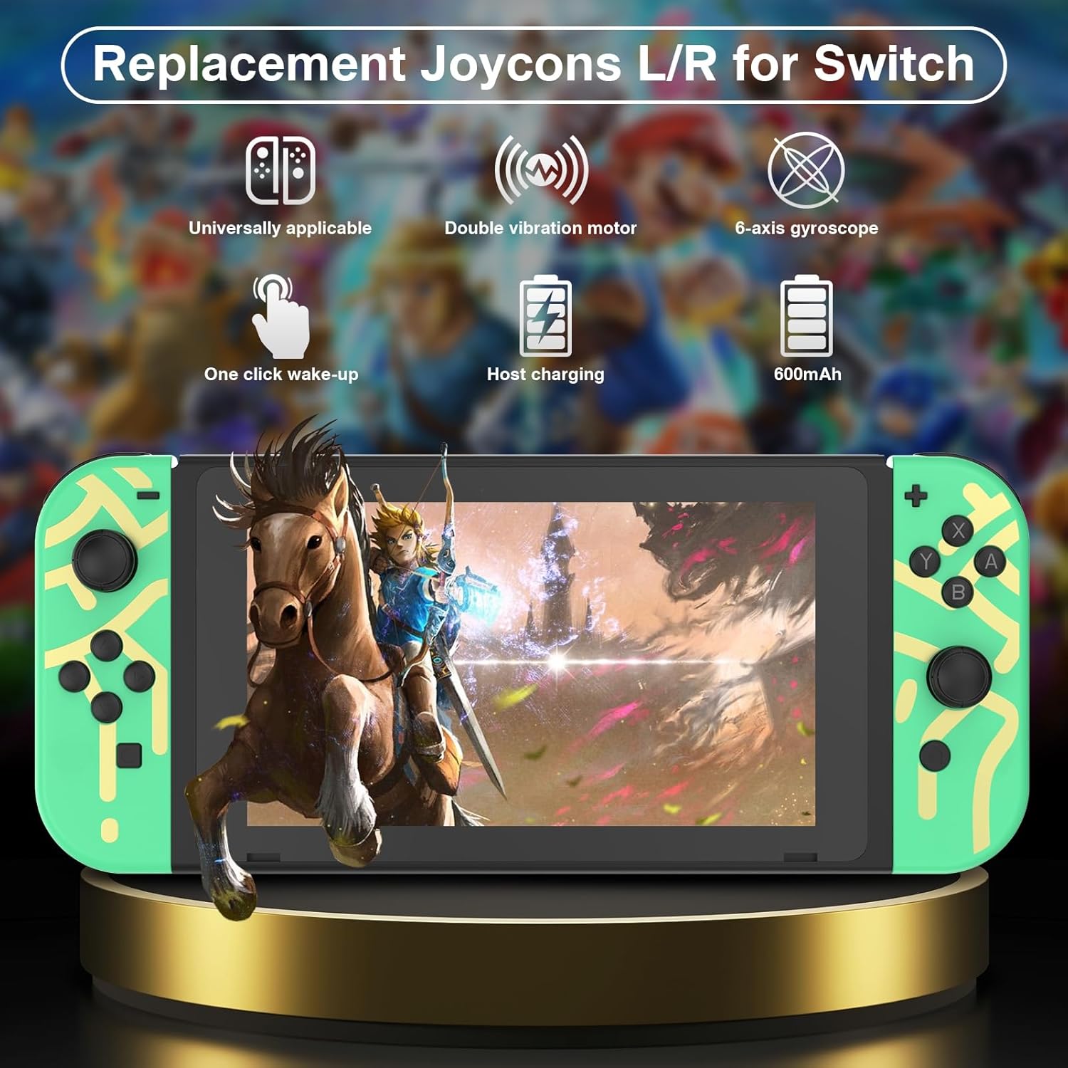 XXFFYM Upgraded Switch Controllers for Switch/Lite/OLED, Replacement for Switch Controller, Support Sports Dual Vibration/Wake-up/Motion Control/Screenshot (Green)