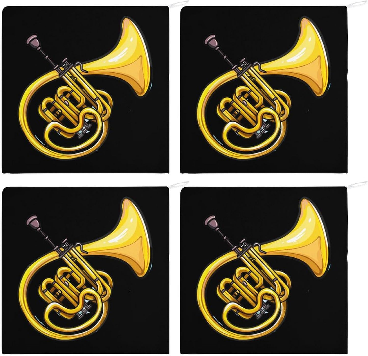 French Horn Hand Towels for Bathroom Kitchen Towels Small Towel Handkerchiefs with Hanging Loop 4PCS