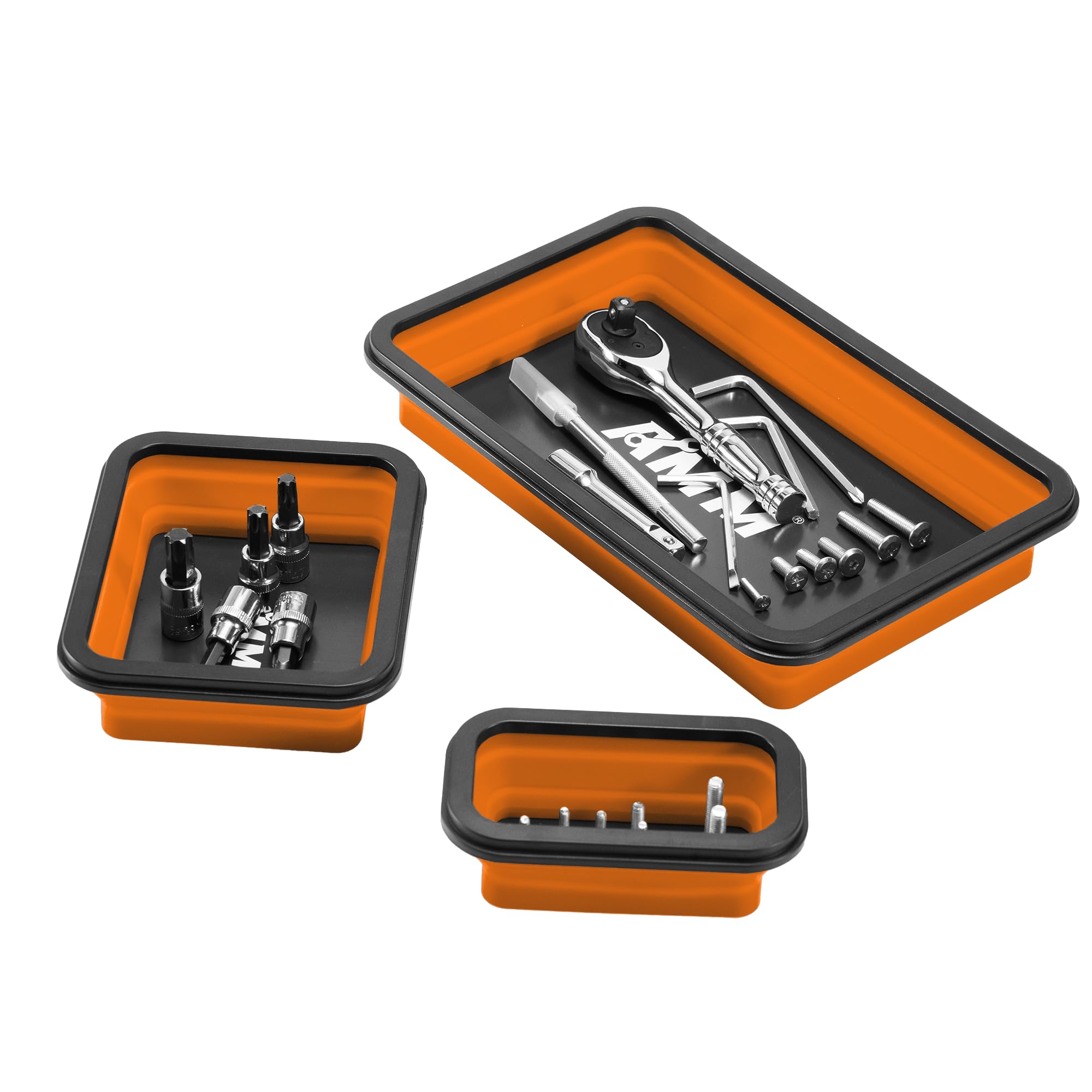 AMM Foldable Magnetic Parts Tray Set, 3 Different Size Magnetic Tool Trays for Bolts Screws Nuts & Small Metal Parts, Mechanic Tool Present for Men，