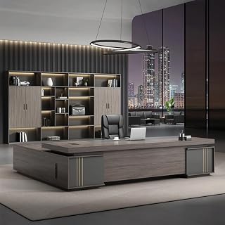 94" L Shaped Executive Office Desk with Drawers, Modern Large Home Computer Executive Desk with Thickened Tabletop and Storage Gaming Study Table Business Furniture for CEO, Boss (Brown)