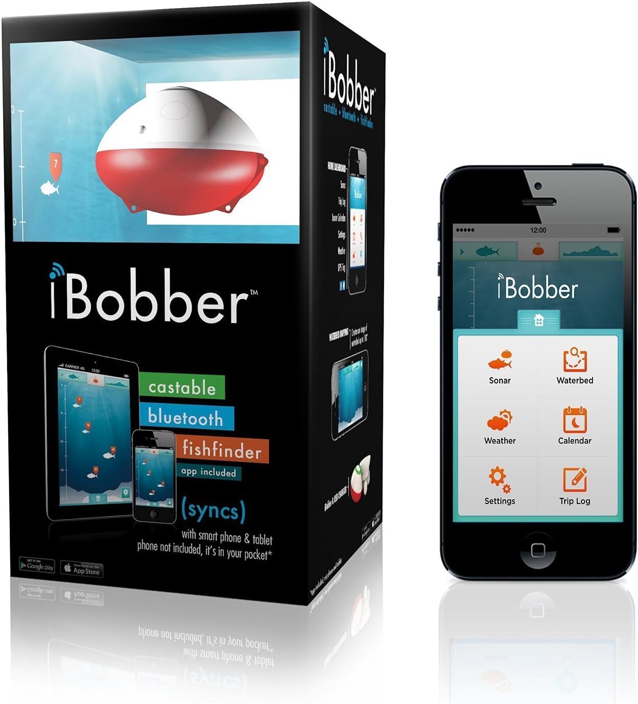 iBobber portable wireless bluetooth fish finder depth finder with depth range of 135 feet 10+ hrs battery life with IOS