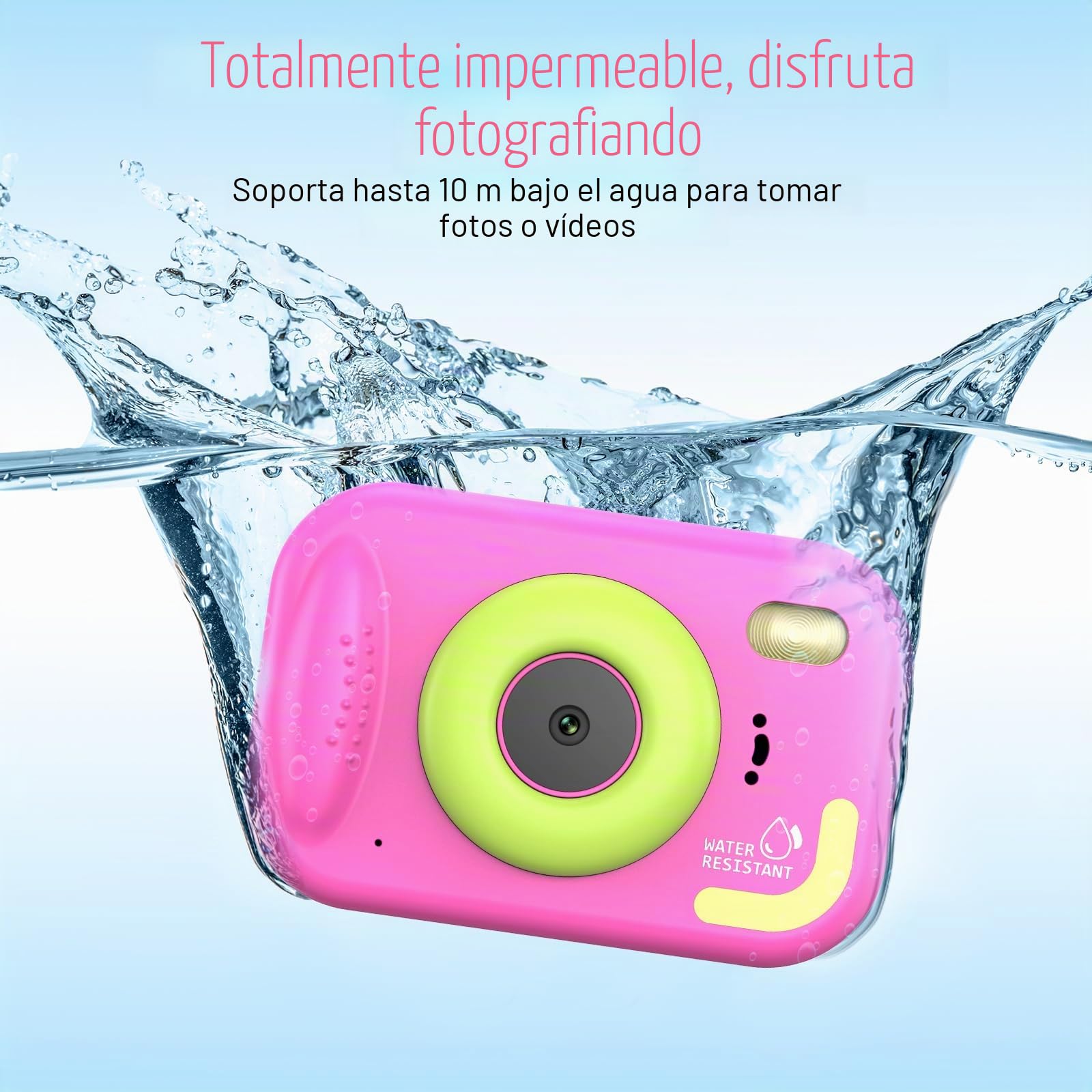 Cámara Fotos Infantil, Cámara Acuática para Niños, 48MP HD 1080P Cámara Impermeable para Niños con Pantalla de 2,4 Pulgadas Tarjeta de 32GB, Flash LED, Regalo para Niños y Niñas de 3-12 Años (Rosa)