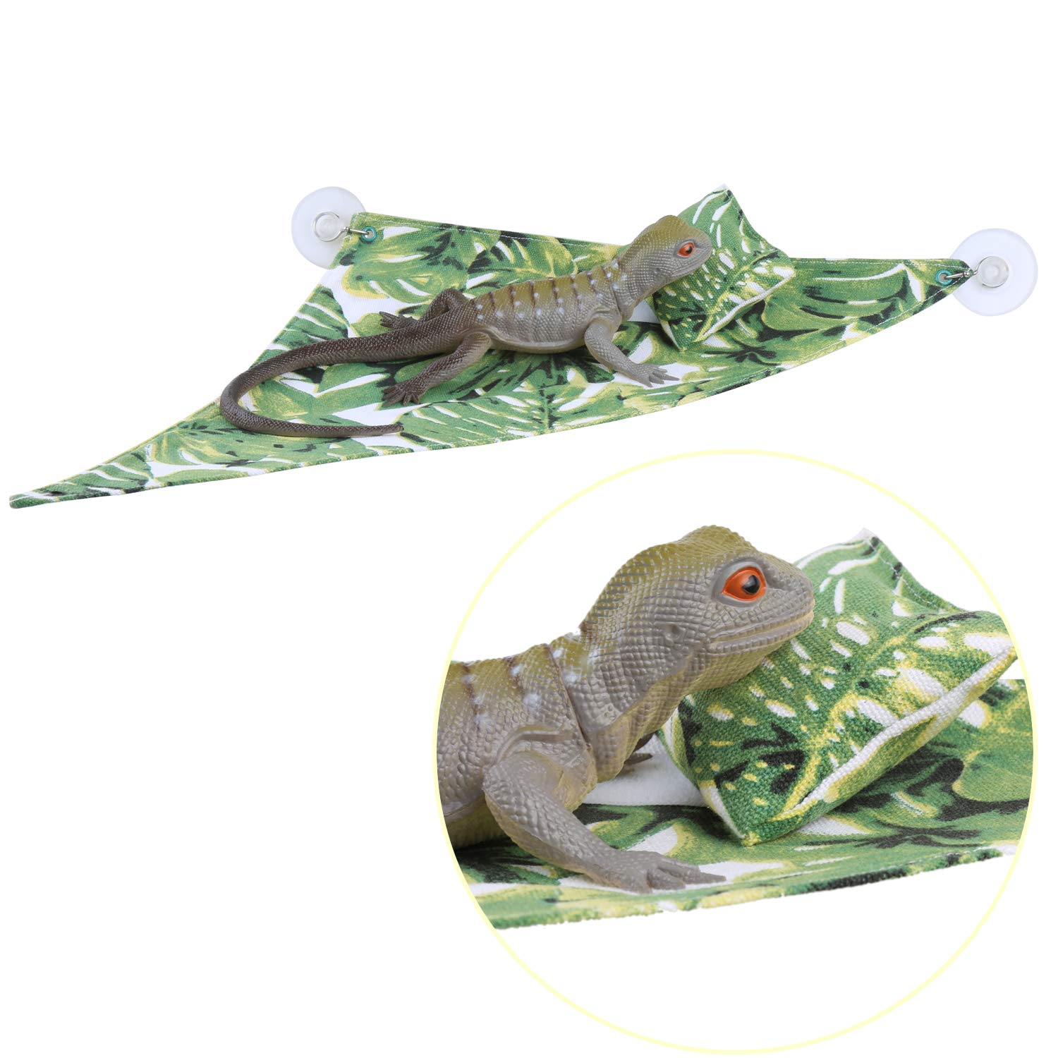 YUYUSO Reptile Hammock Swing Hanging Bed Lounger Ladder with Adhesive Hooks and Suction Hook for Bearded Dragon Leopard Gecko Rat Lizard (S)