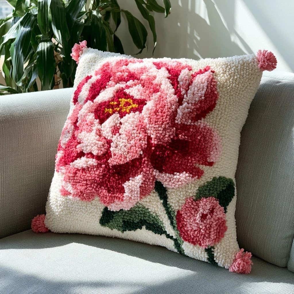 Taxpy Latch Hook Kits for Adults,Peony 17X17 in.