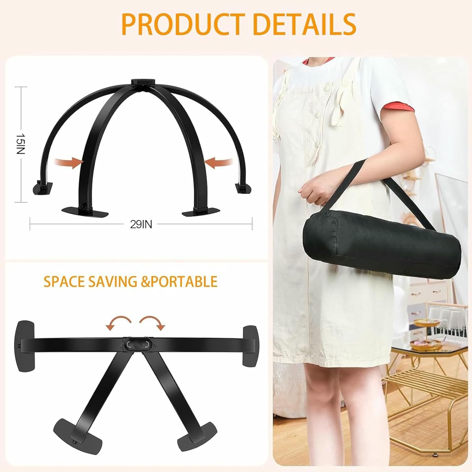 Foldable LED Half Moon Light for Nail Desk -Arch Nail Tech Table Lamp for Beauty Care, Lash.