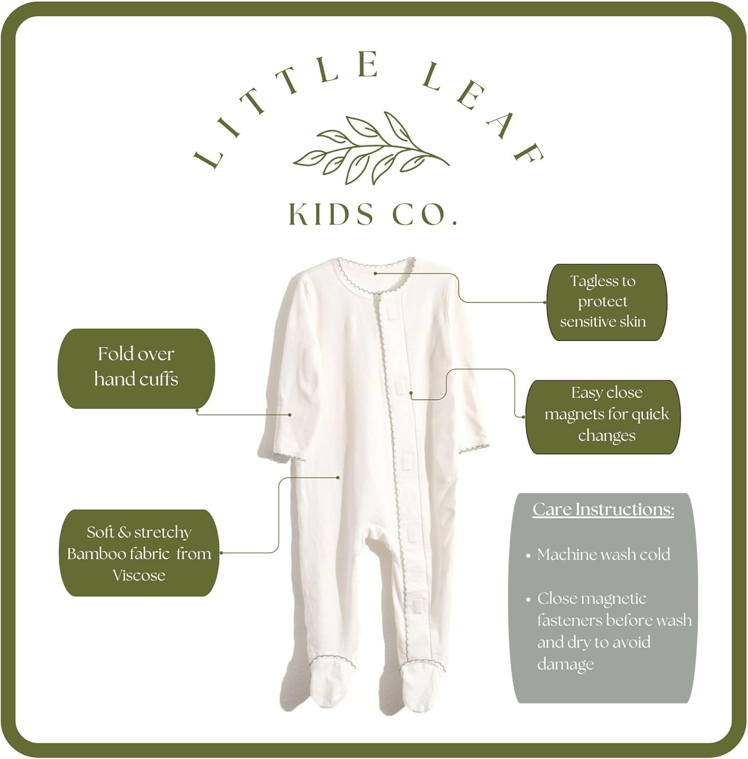 Soft Magnetic Baby Boys Girls Footie Pajamas, Magnetic Closure, One Piece with Mitten Cuffs - Image 3