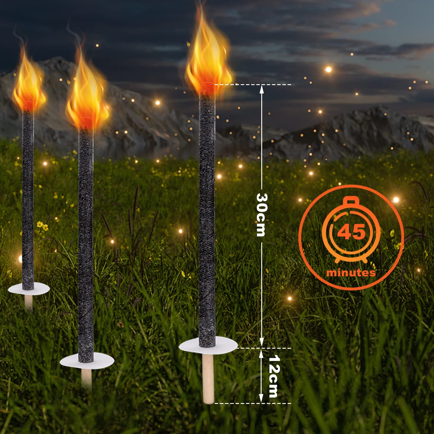 antorchas de cera para exterior, antorchas para jardín 45 min, para senderismo, fiesta, jardín, hoguera, año nuevo, navidad, día de martín, 42cm antorchas de cera, 50 piezas
