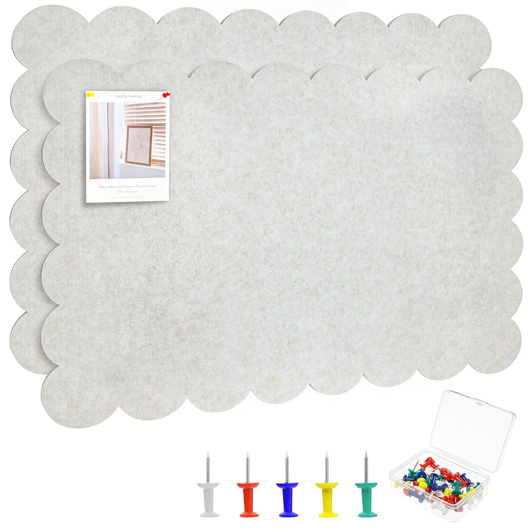 Lot de 2 grands tableaux d'affichage en feutre à bord ondulé panneau de liège avec 30 épingles - 60 x 90 cm - Tableau mémo décoratif DIY avec dos auto-adhésif pour murs - Marron clair
