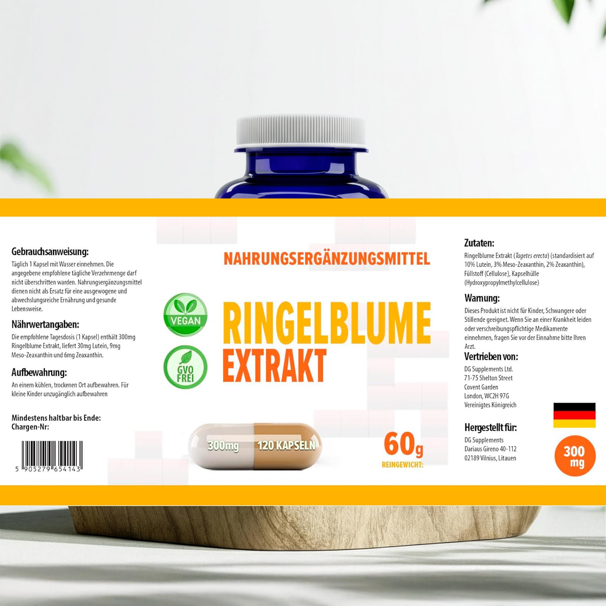 Hepatica Lutein | 30 mg, Zeaxanthin 6 mg & Meso-Zeaxanthin 9 mg | aus Ringelblumen-Extrakt 300 mg | 120 vegane Kapseln | Tagetes erecta | GMP & Laborgeprüft