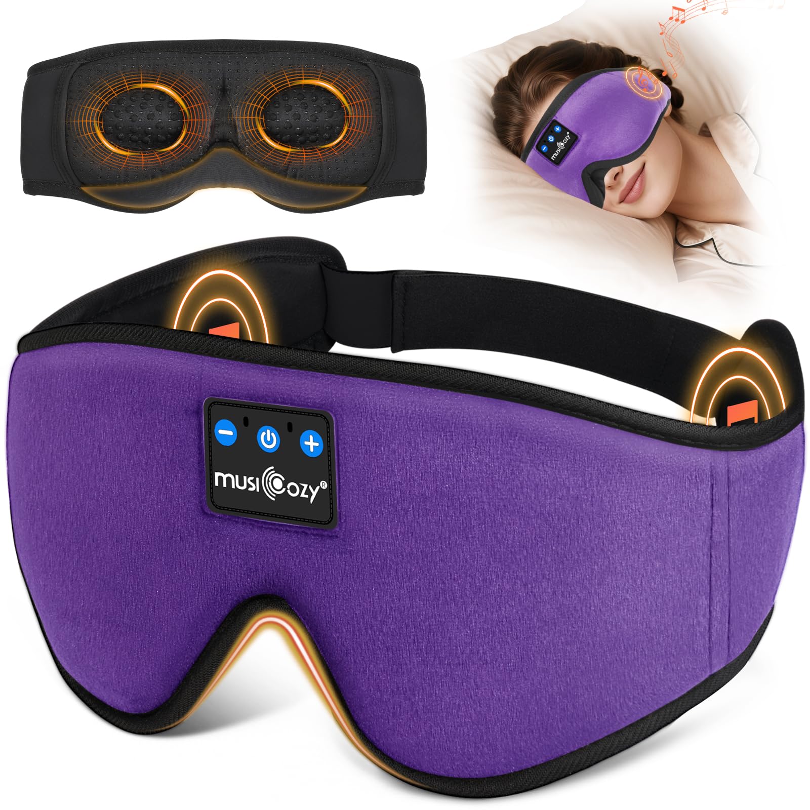 MUSICOZY 3D Schlafmasken Kopfhörer, 100% Verdunkelung, Schlafkopfhörer, Bluetooth-Augenmaske mit Kopfhörern zum Schlafen, Reisen, Nickerchen, Entspannen, Meditieren