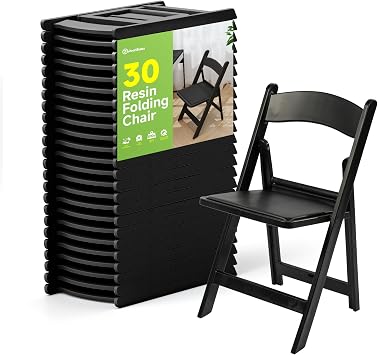 Real Relax Black Resin Folding Chairs with Cushion - Comfortable Foldable Plastic Chair - Stackable Chairs with Padded Seats - Indoor/Outdoor Chairs for Events, 600lbs Capacity30 Pack