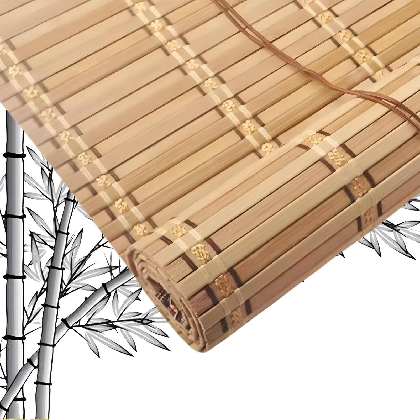 Eiauiuo Width 100Cm Retro Bamboo Roller Blinds With Blackout Function – Customizable Bamboo Roman Blinds, Natural Wooden Translucent Blinds, No Drilling, Privacy Screen(,High 100Cm)