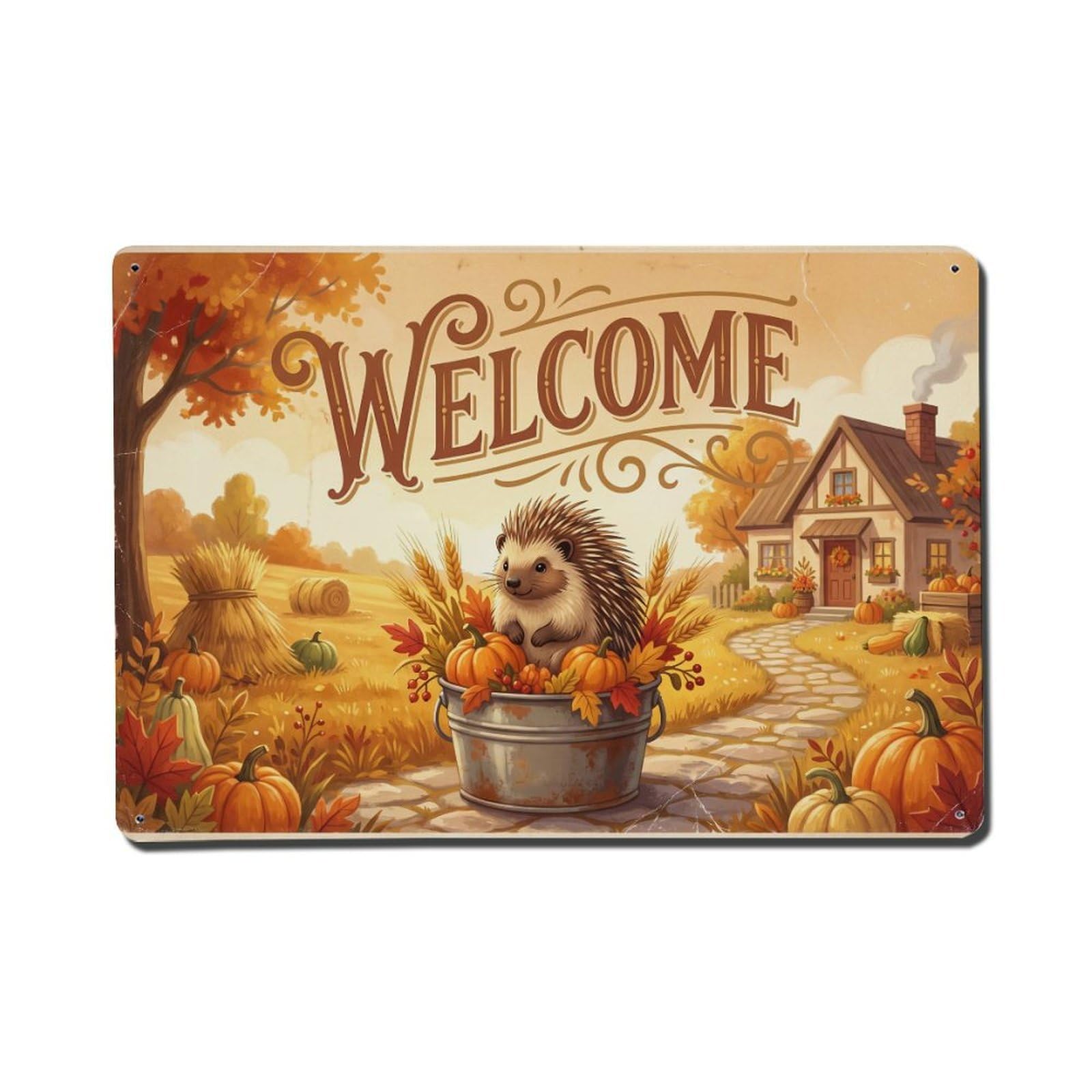Vintage Welcome Porcupine Farmhouse Metal Tin Sign