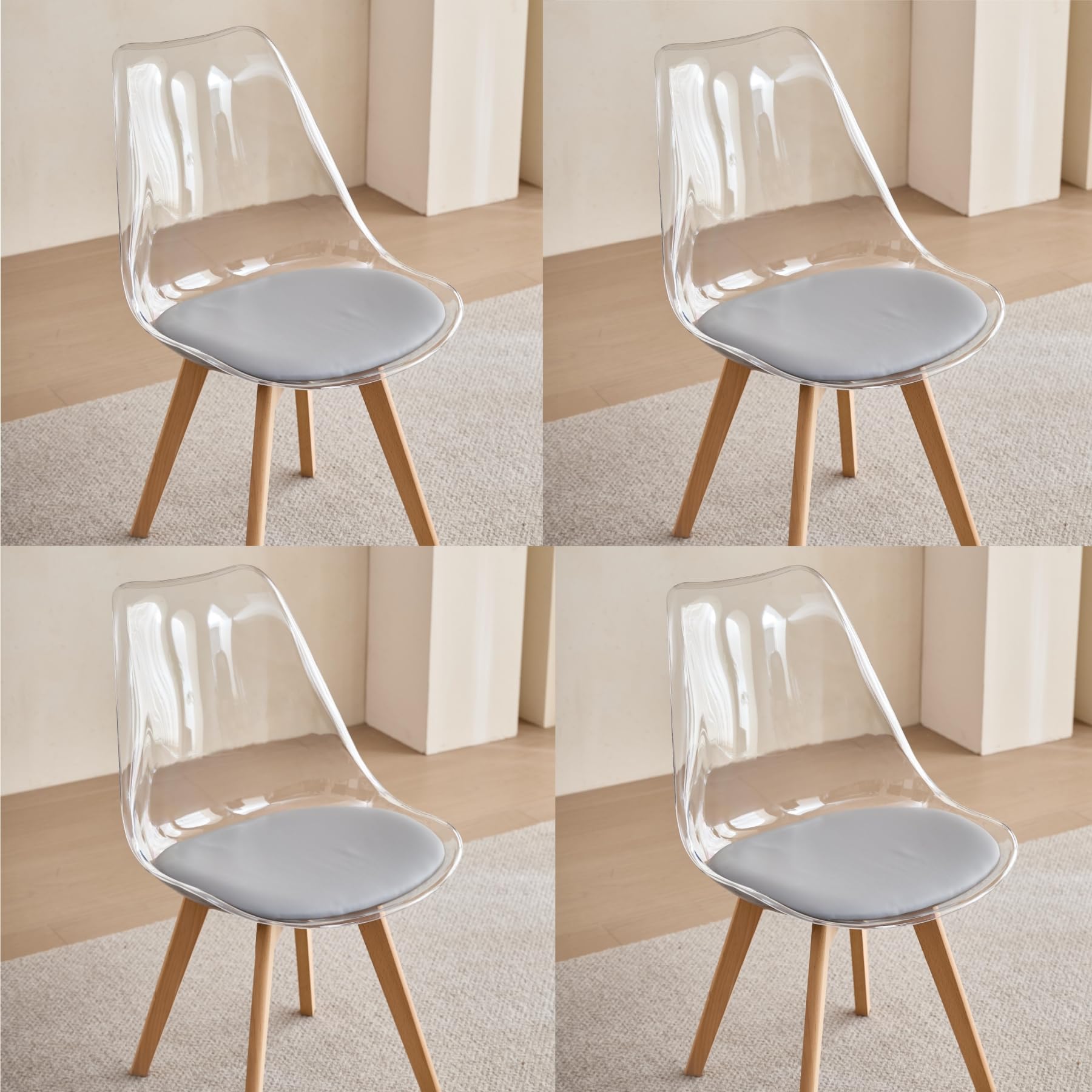Silla de comedor transparente con patas de madera