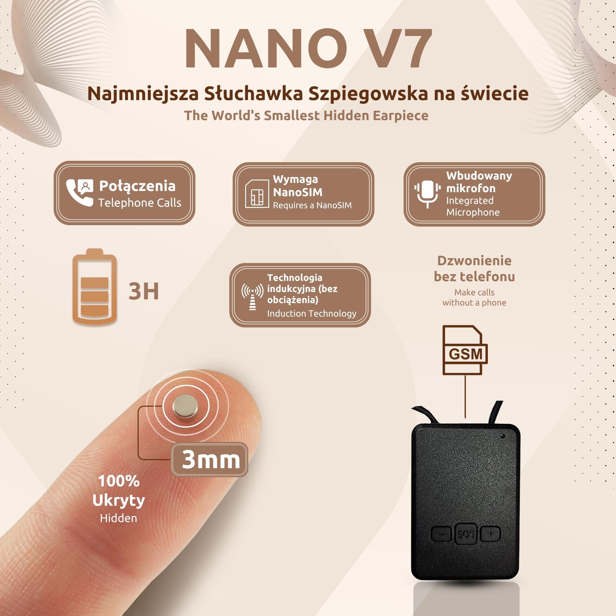 PingaOculto Słuchawka Szpiegowska GSM Egzamin Ukryte Nano Mini Niewidoczne dla Karty SIM z Mikrofonem - Słuchawki Szpiegowskie Bezprzewodowy Mikrosłuchawka Douszna Test (Słuchawka Szpiegowska Nano V7)
