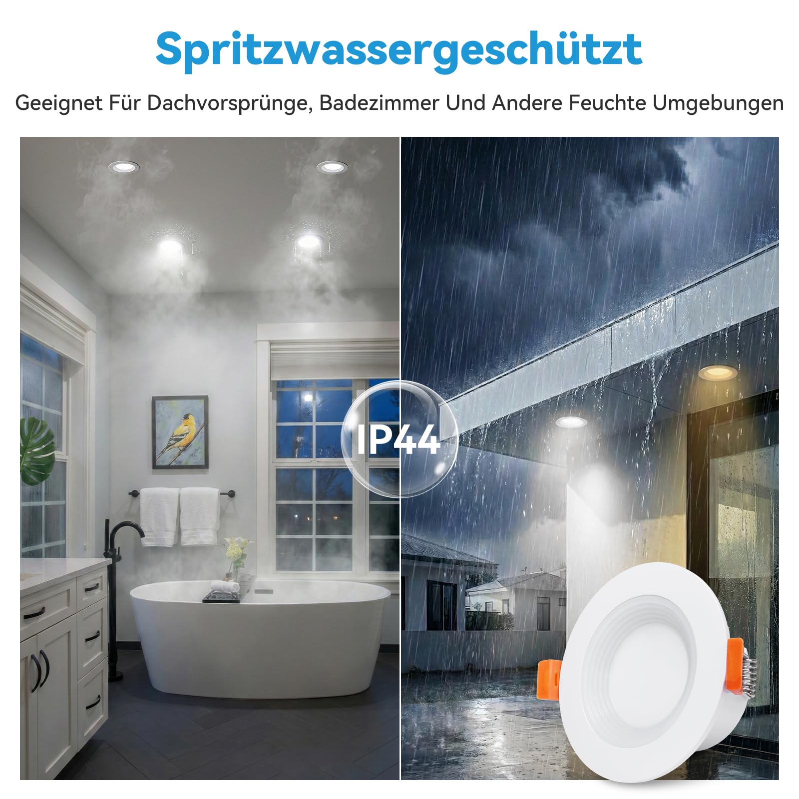 KEELED Einbaustrahler LED mit Nachtlicht, LED Spots 230v, 6W, 3000K/4000K/6000K Wählbar, Schnittloch 70-85mm, IP44, Gehäuse aus Aluminiumdruckguss, 8er Set