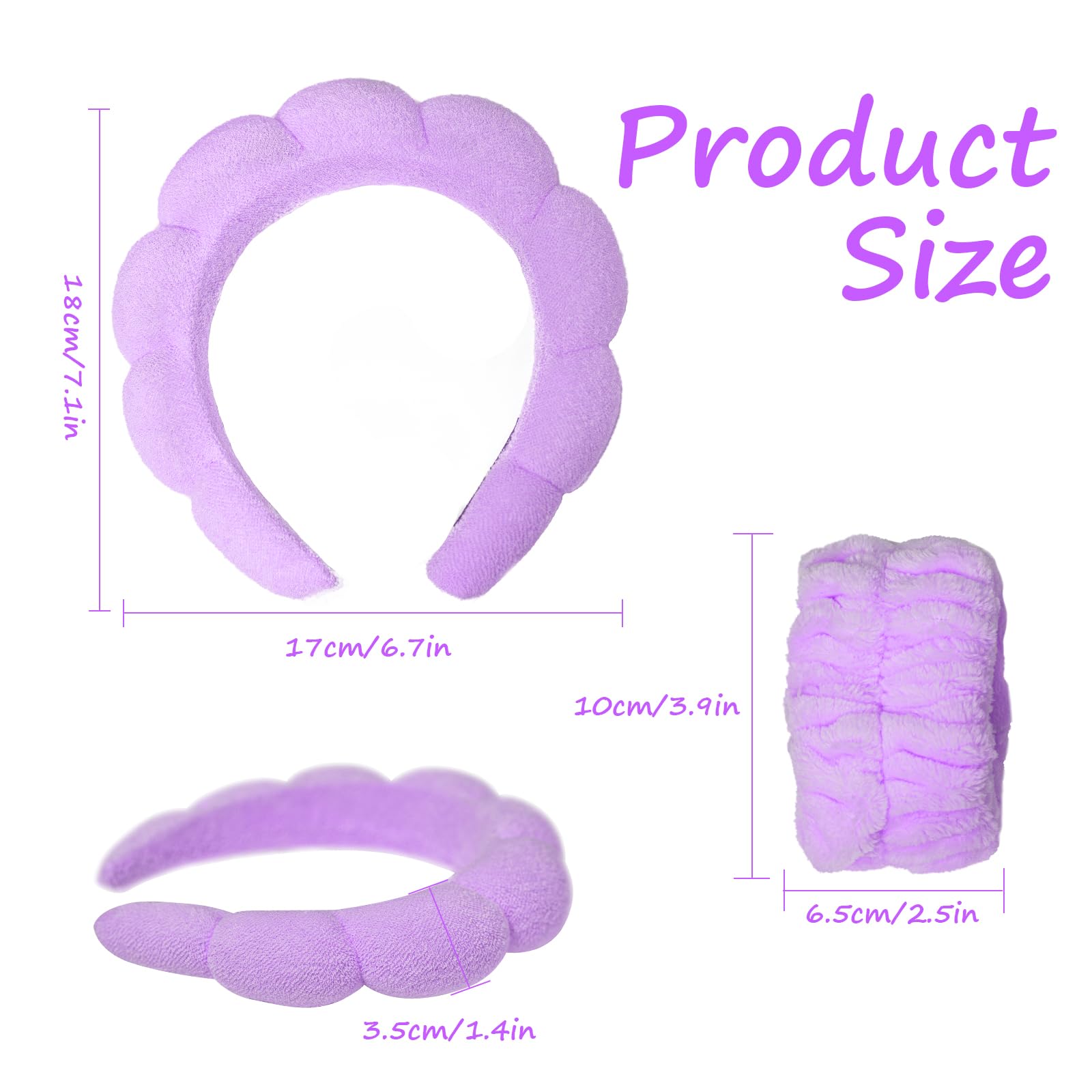 Beleki Spa-Stirnband zum Waschen des Gesichts, Schwamm-Make-up, Hautpflege, Stirnband und Armband, rutschfeste Blasen-Haarbänder, weich, geschwollene Kopfbedeckung, Haarschmuck für Damen und Mädchen,