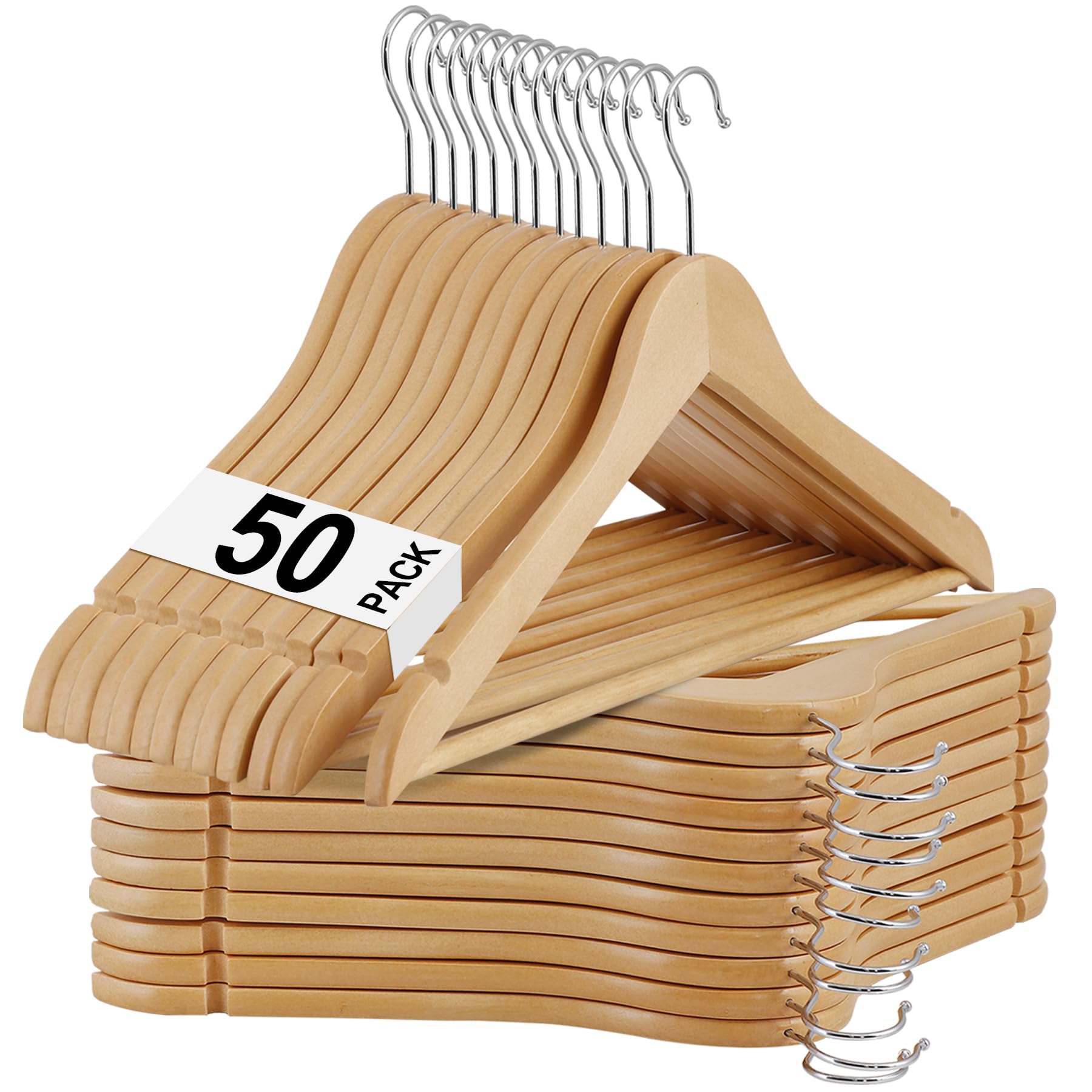 Amazon.com: JupiterForce Wooden Clothes Hangers 50 Pack, Non-Slip