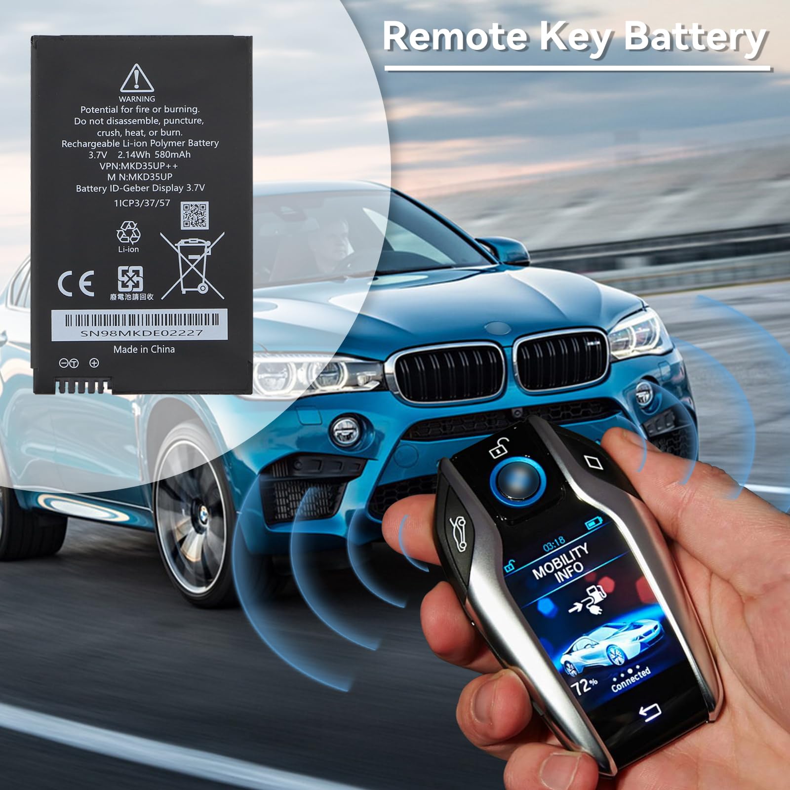 MKD35UP Ersatz Akku Für BMW 5, 6, 7, X3, X4, X5, X6 Series Remote Key 530le 530li 5301 730 740 745 760li i8 LCD Remote Key GT 630D GT 630I ID-Geber Display AG D-80788 9442976-01 1ICP3/37/57 6814351-01