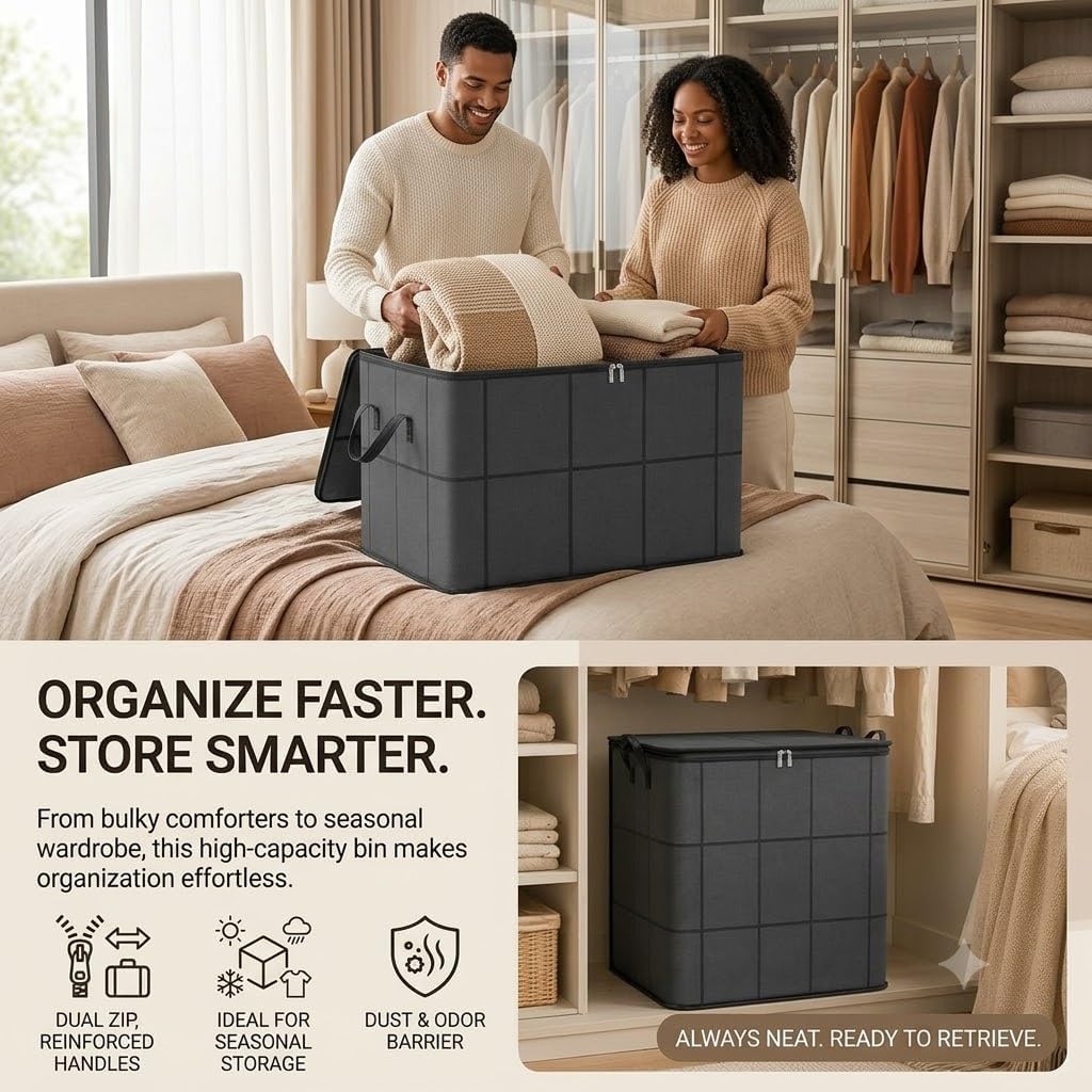 180L Spacious Moving Storage Bin, Large Capacity Zippered Fabric Organizer (3PCS,XL)
