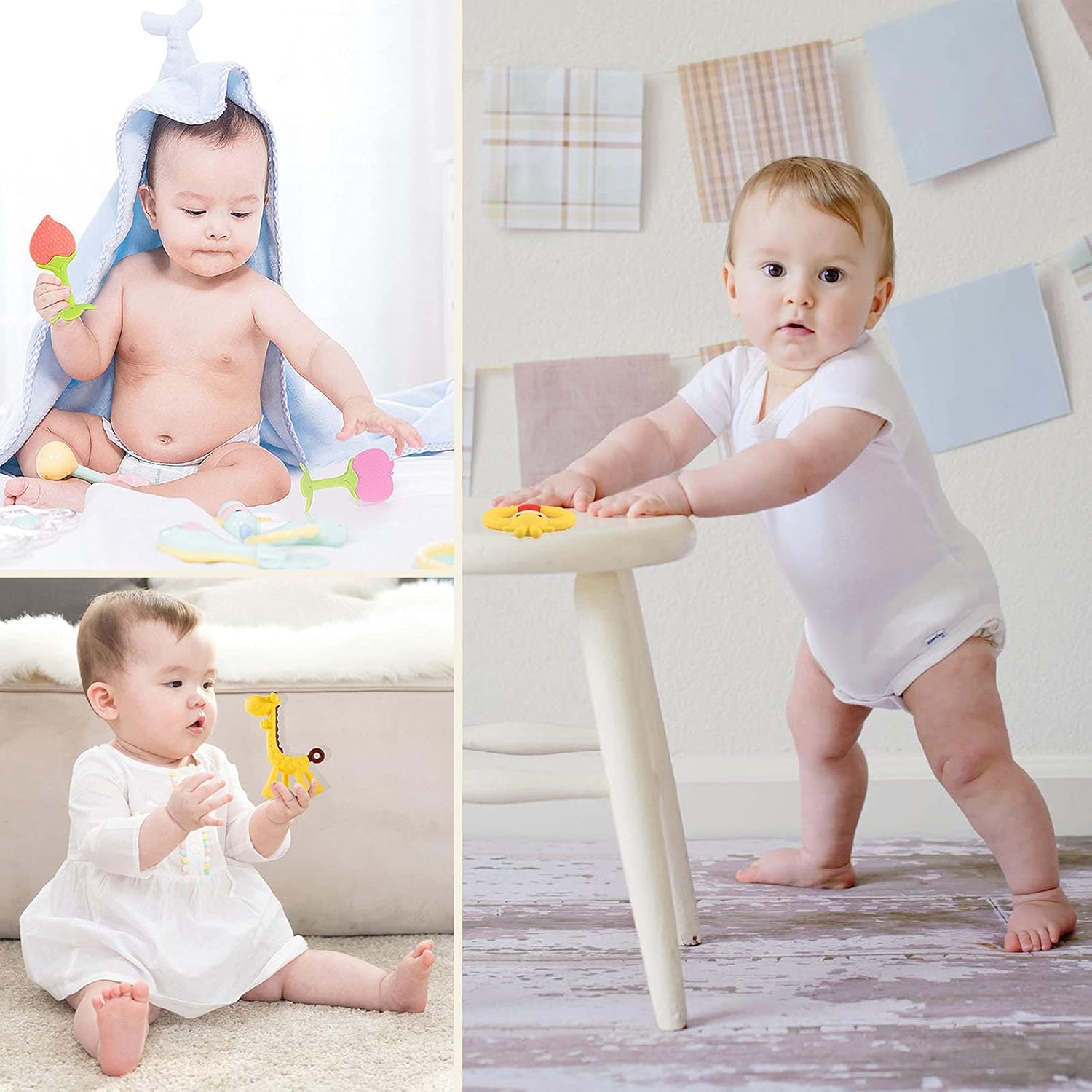 Beieverluck 8 Pieces Baby Teething Toys for Babies Silicone Teether Toys with Pacifier Clip Infant Fruit Giraffe Teether Toy Set, Perfect Baby Gift Set : Baby