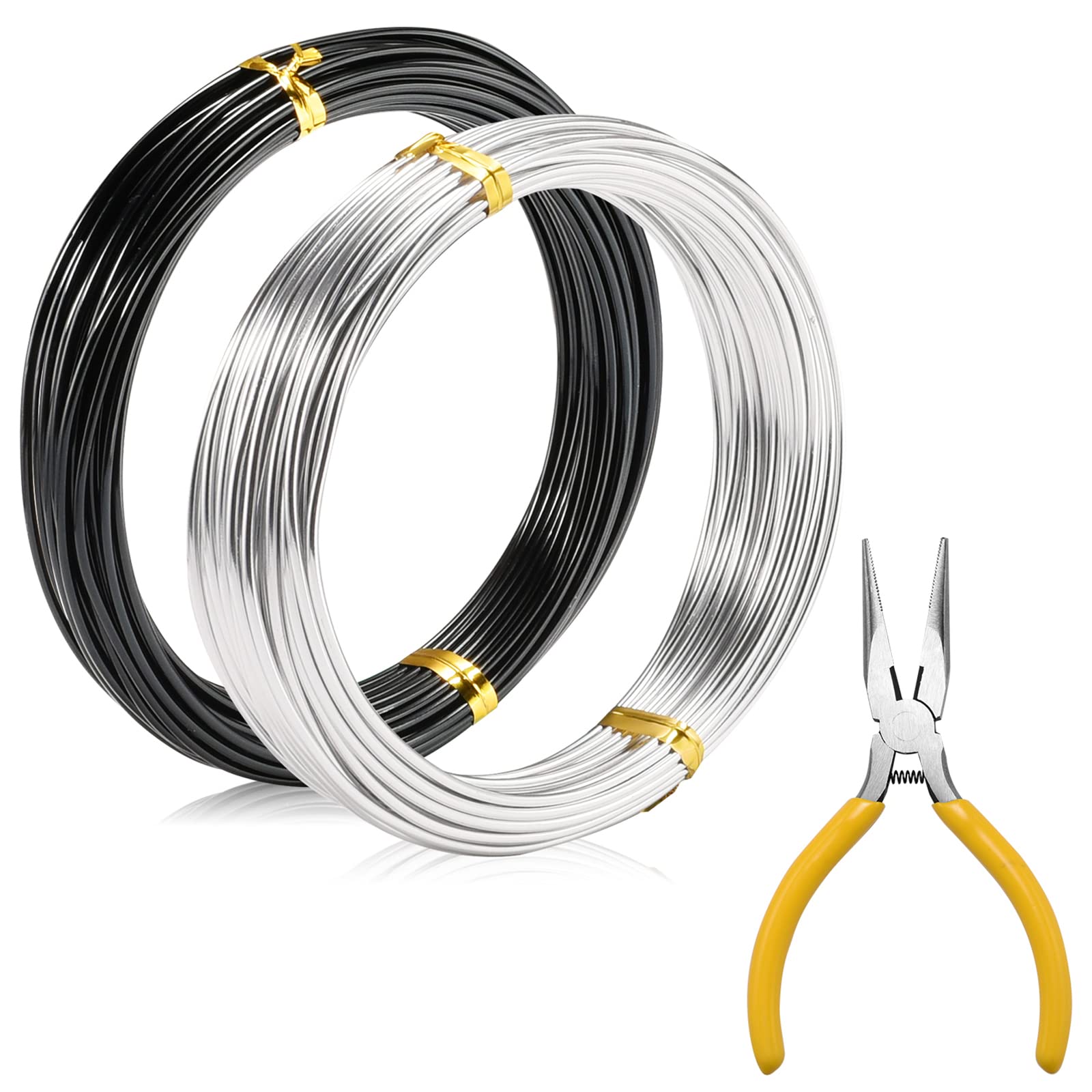 16 Gauge Silver+Black Wire + Pliers in Total 65ft/20M Metal Aluminum Wire, Bending Armature for Sculpting and DIY Craft Supplies