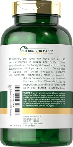 Vista 3 de Carlyle Cápsulas de pimienta de cayena 350 píldoras Suplemento sin OMG, sin gluten