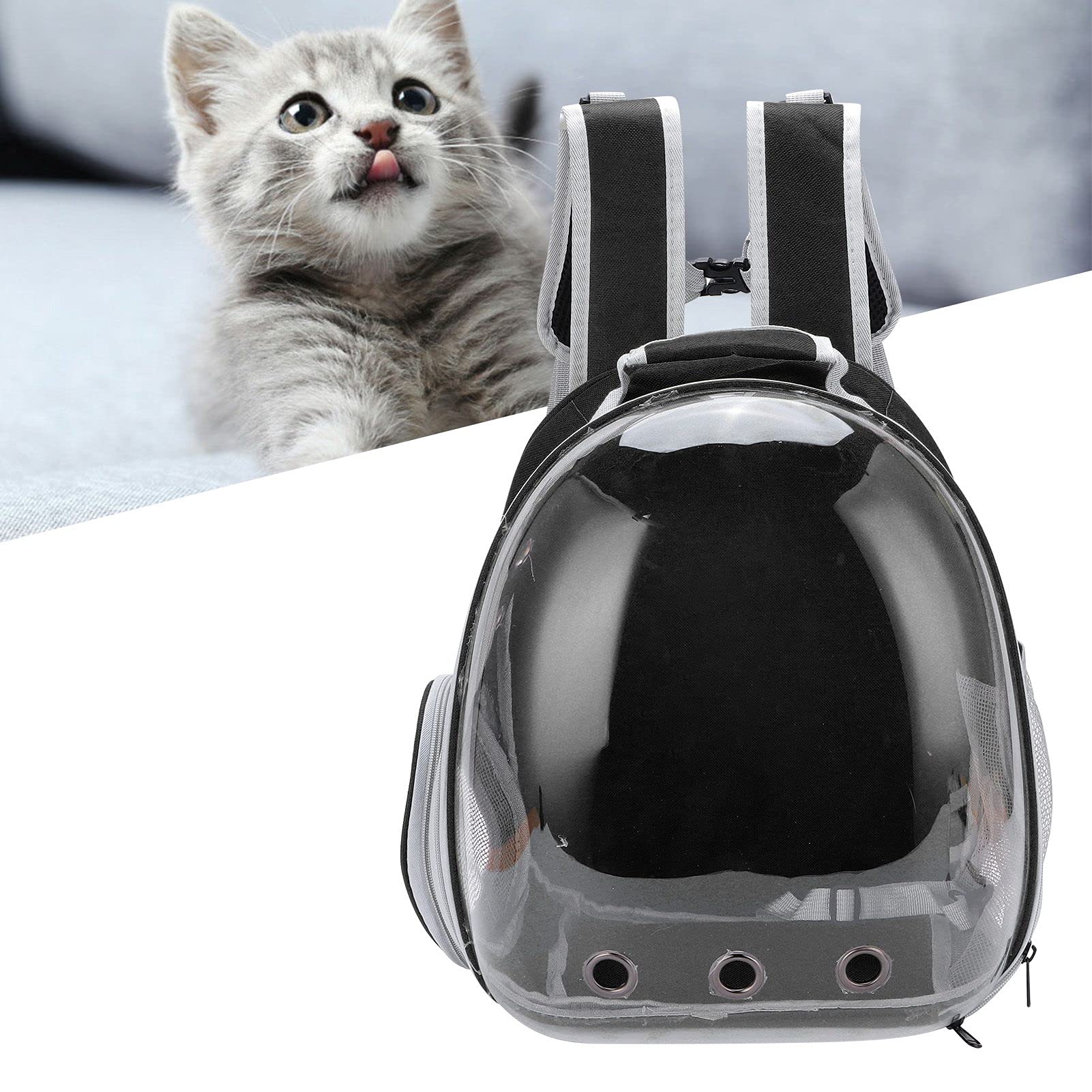 EMUKOEP Zaino Trasparente a per Gatti per Animali Domestici con Ampi Fori di Ventilazione e Tracolla Che Assorbe il Sudore per un Facile Trasporto (Versione aggiornata nera)