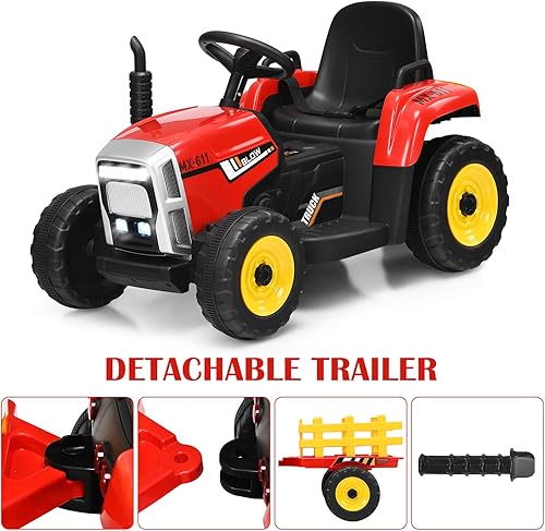 Miniatura 4 de OLAKIDS Tractor de paseo de 12 V para niños, ruedas 2 en 1 con remolque desmontable, vehículo eléctrico con control remoto parental, cambio de 3