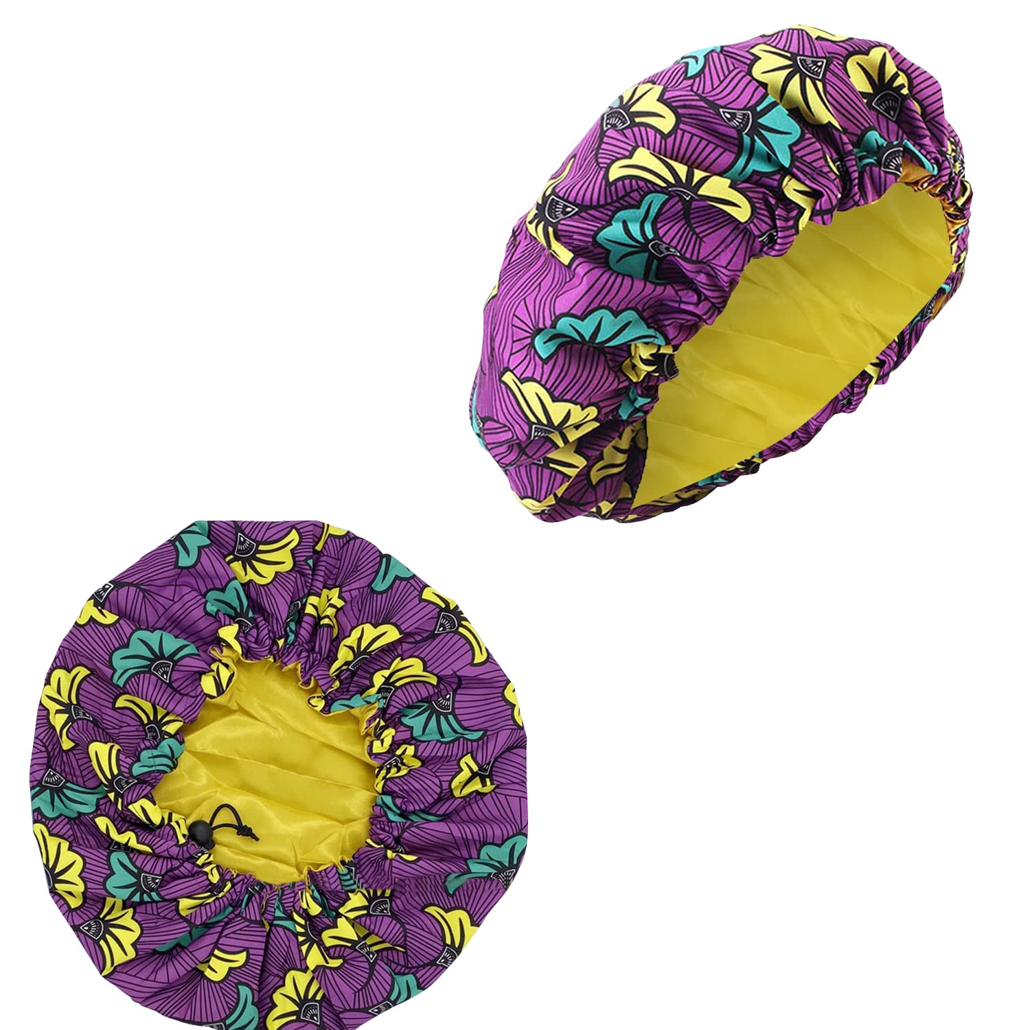 GenericSatin-Lined Ankara Head Bonnet, African Print Silk Hair Cap for Sleep, Curly Hair, Head Bonnet Scarf for Women