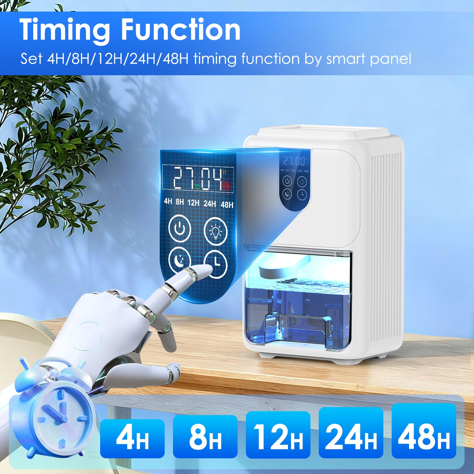 Deumidificatore Casa Muffa 2000ML, Deumidificatore Portatile Silenzioso Piccolo con Sbrinamento Automatico, Illuminazione a 7 colori e Timer 4-48 ore per Camera da Letto Bagno Cantina, 600ML/24H