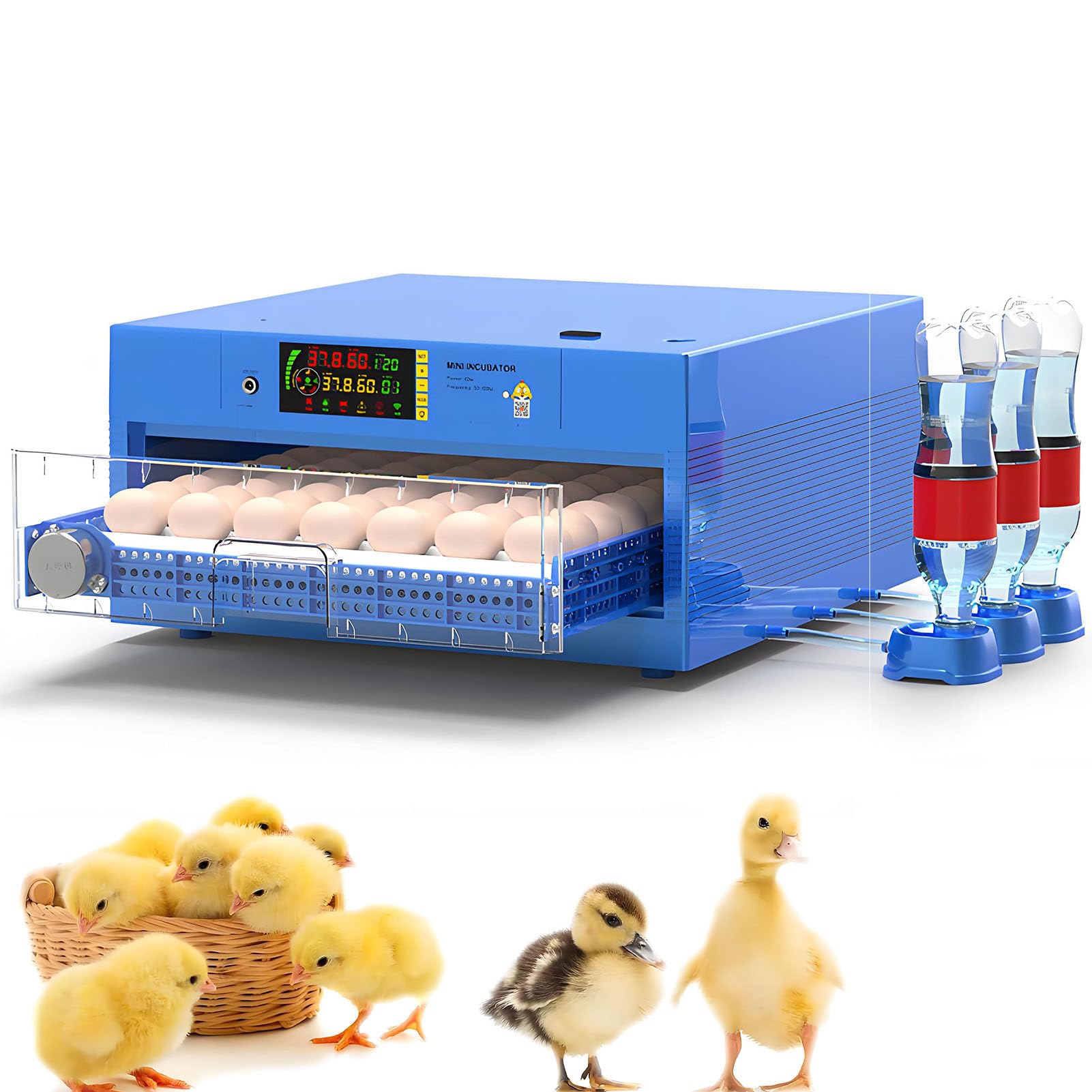 SHENGSHIYU General Purpose Incubators,Full-Automaatic Incubator for Chicken Eggs,3-in-1 Function: Incubation,Hatching and Brooding,Adjustable Spacing Roller,Automatic Egg Turning 1Layer