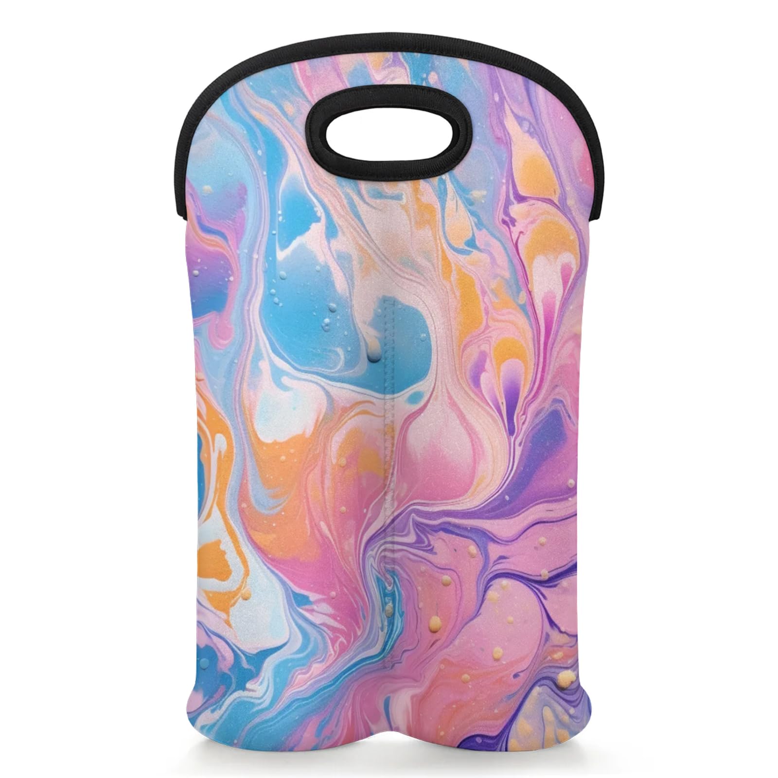 GzLeyigou 2 Bottles Colorful Skin Wine Bag Sleeve Totes Marble Texture Neoprene Protective Wine Carrier Bag for Wine,Water, Champagne, Beer, Baby Bottles,Gift 14.5 x 10 Inches