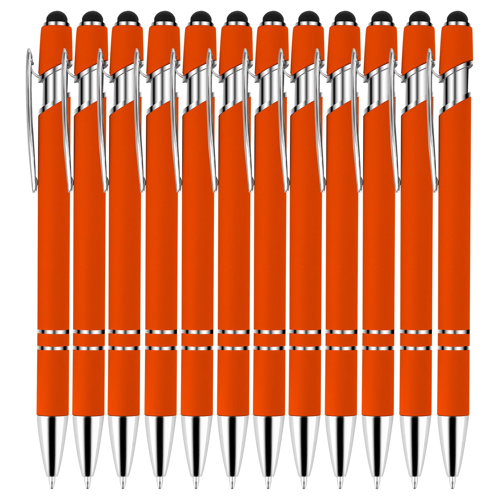 12 Pack Orange Ballpoint Pens Ballpoint Stylus Pens for Touch Screens,Ball Point Pens Black Ink Pens for Writing,Retractable Pens with Stylus Tips,