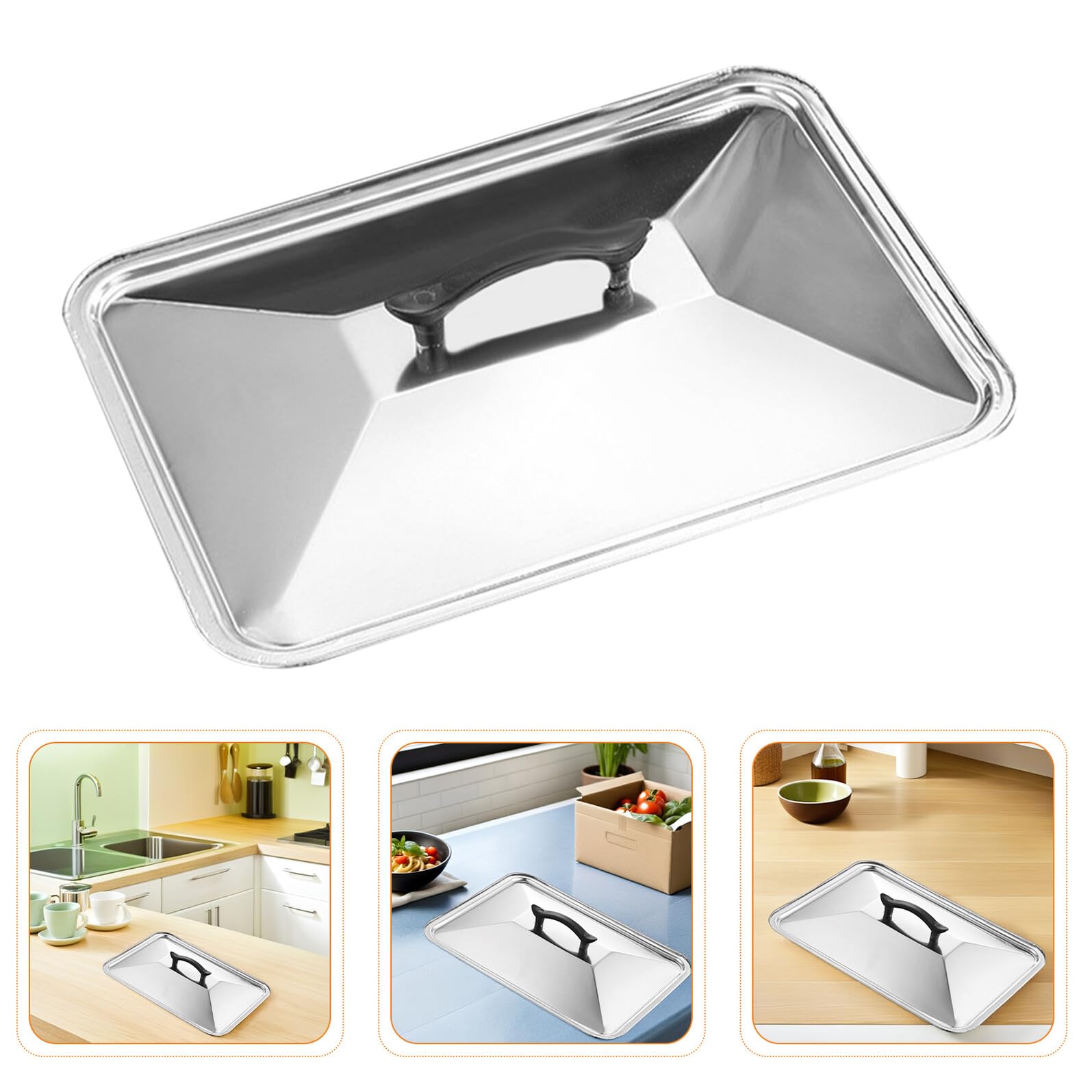 IMIKEYA Coperchio Rettangolare per Teglia in Acciaio Inox 40X30 CM Antispruzzo e Anti-Scottatura con Manico Resistente al Calore Adatto per Forno e Cucina Professionale