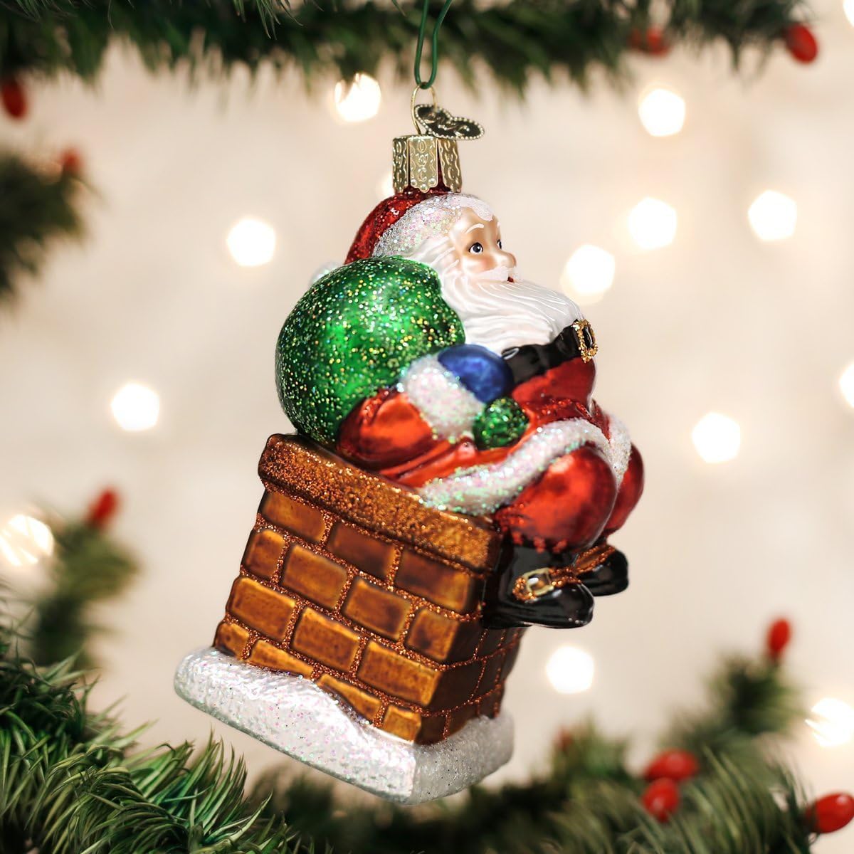 Old World Christmas Chimney Stop Santa Glass Blown Ornament for Christmas Tree, Handcrafted Holiday Decoration, Santa Collection - Image 2