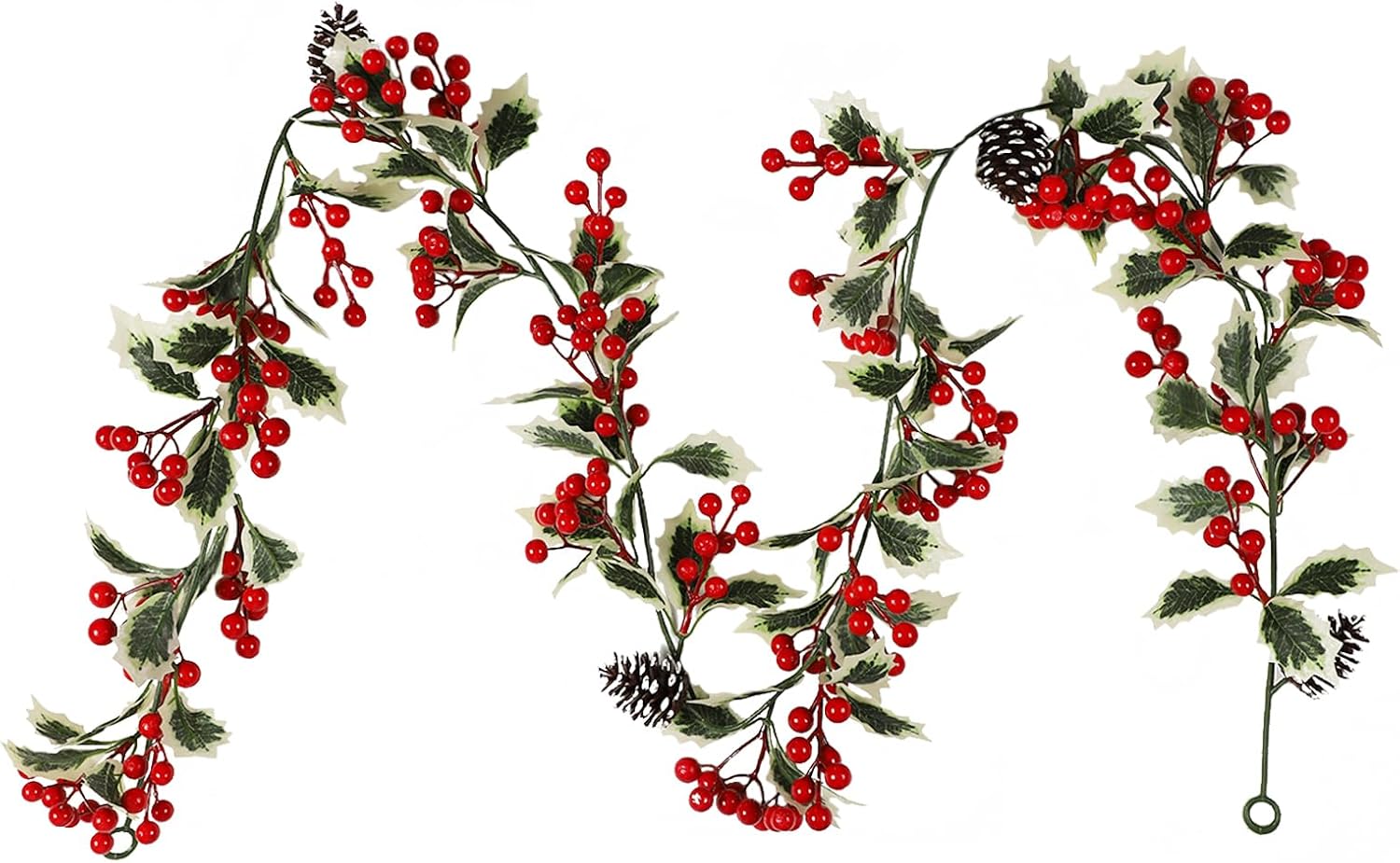 Capslpad 6FT Red Berry Christmas Garland with Pine Cone Garland