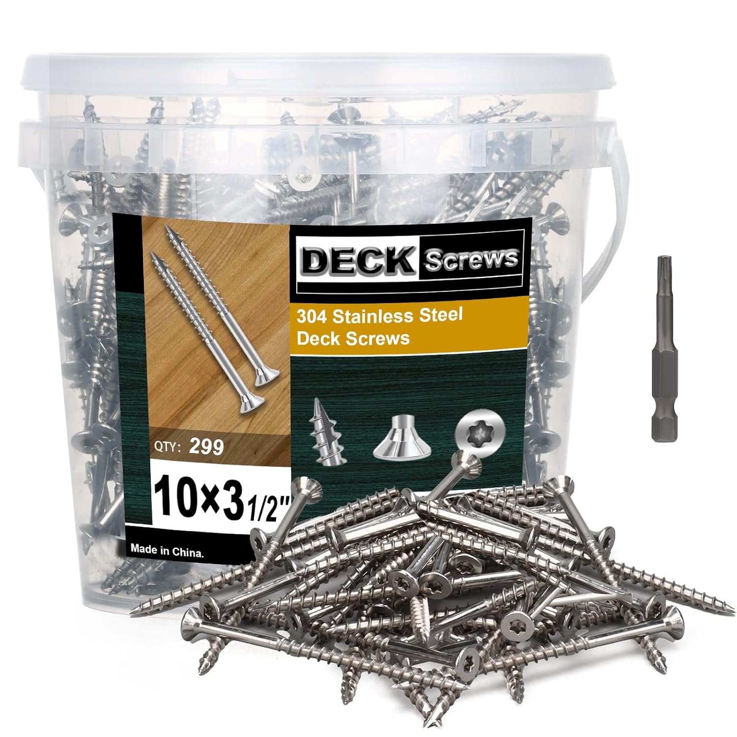 304 Stainless Steel Wood Screws, Flat Head T25 Torx Drive Deck Screws, #10×3-1/2 Inch for Wood, Decking and Fence, 5lb