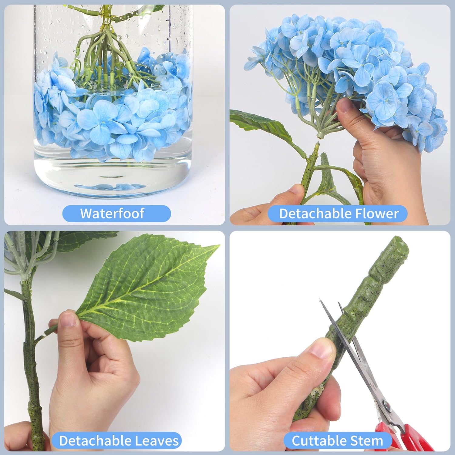 Kmise Hydrangea Artificial Flowers, 22” Real Touch Lifelike Latex Hydrangeas, Large Faux Hydrangea for Home Decor Wedding Bouquets, Lightblue, 5pcs