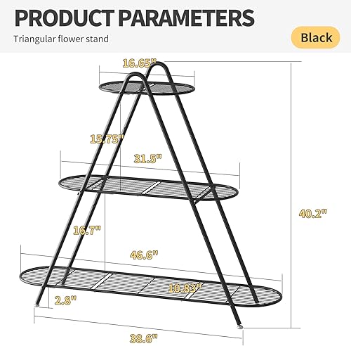Miniatura 2 de Soporte para plantas para patio, estante de metal de 3 niveles, estante de exhibición para interiores y exteriores, para múltiples macetas, plantas