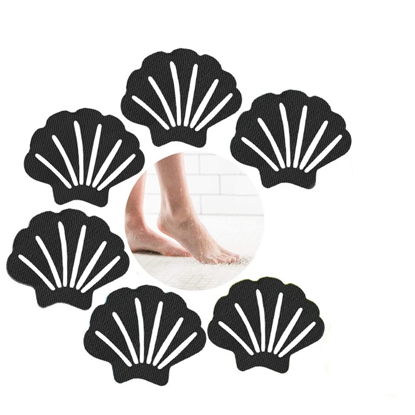 JFNKLFG Non Slip Shower Stickers 12pcs Anti Slip Sticker Shell Shaped Anti-slip Strips Self-Adhesive Shower Stickers Tape Non Bathtub Bathroom(A-black)