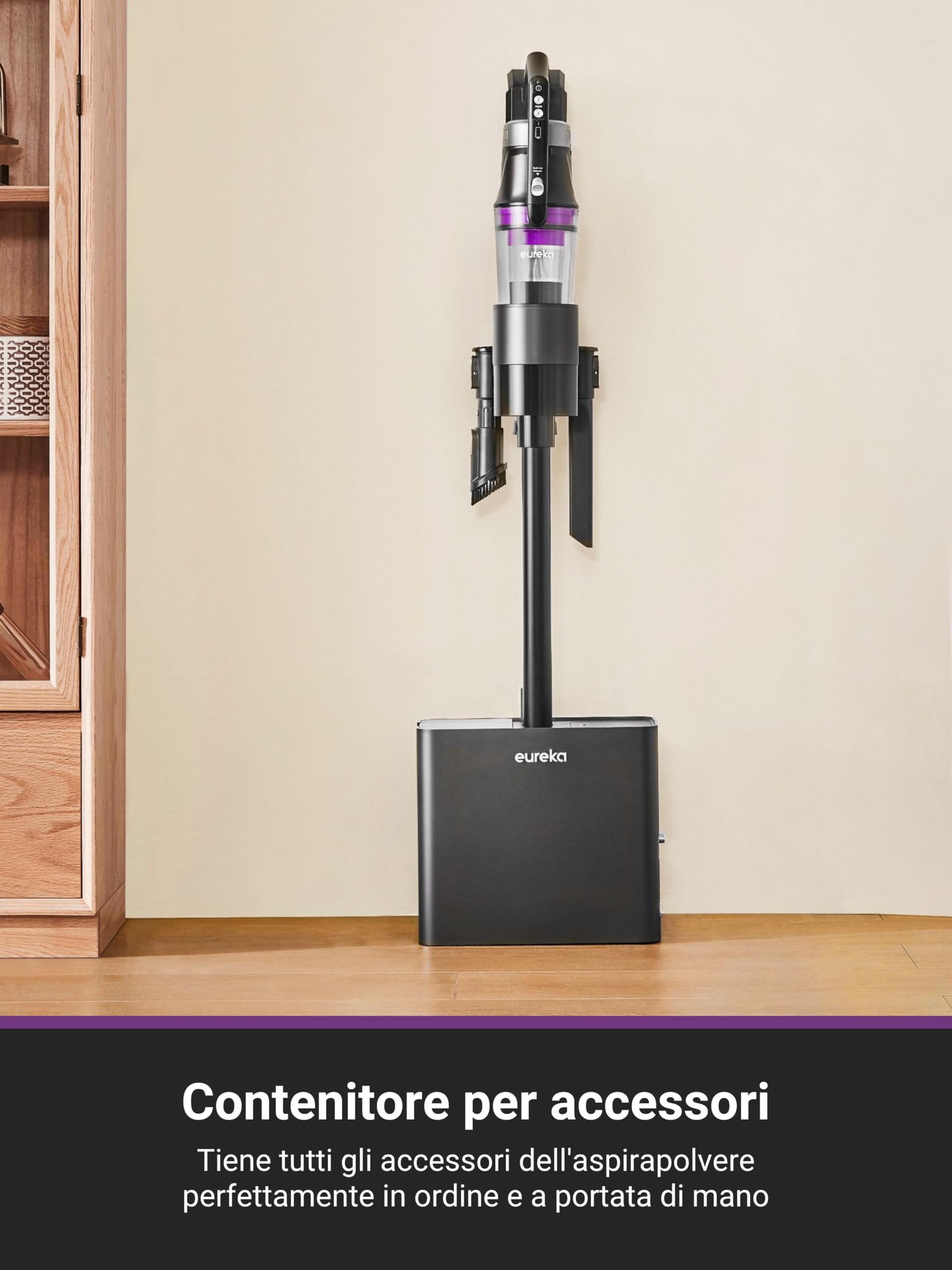 Eureka Stylus Elite Aspirapolvere Senza Fili con Stazione, 24000Pa, Svuotamento Automatico, Sacco 3L, Autonomia 60 Min, Spazzola Antigroviglio, LED, Batteria Rimovibile, Motore BLDC