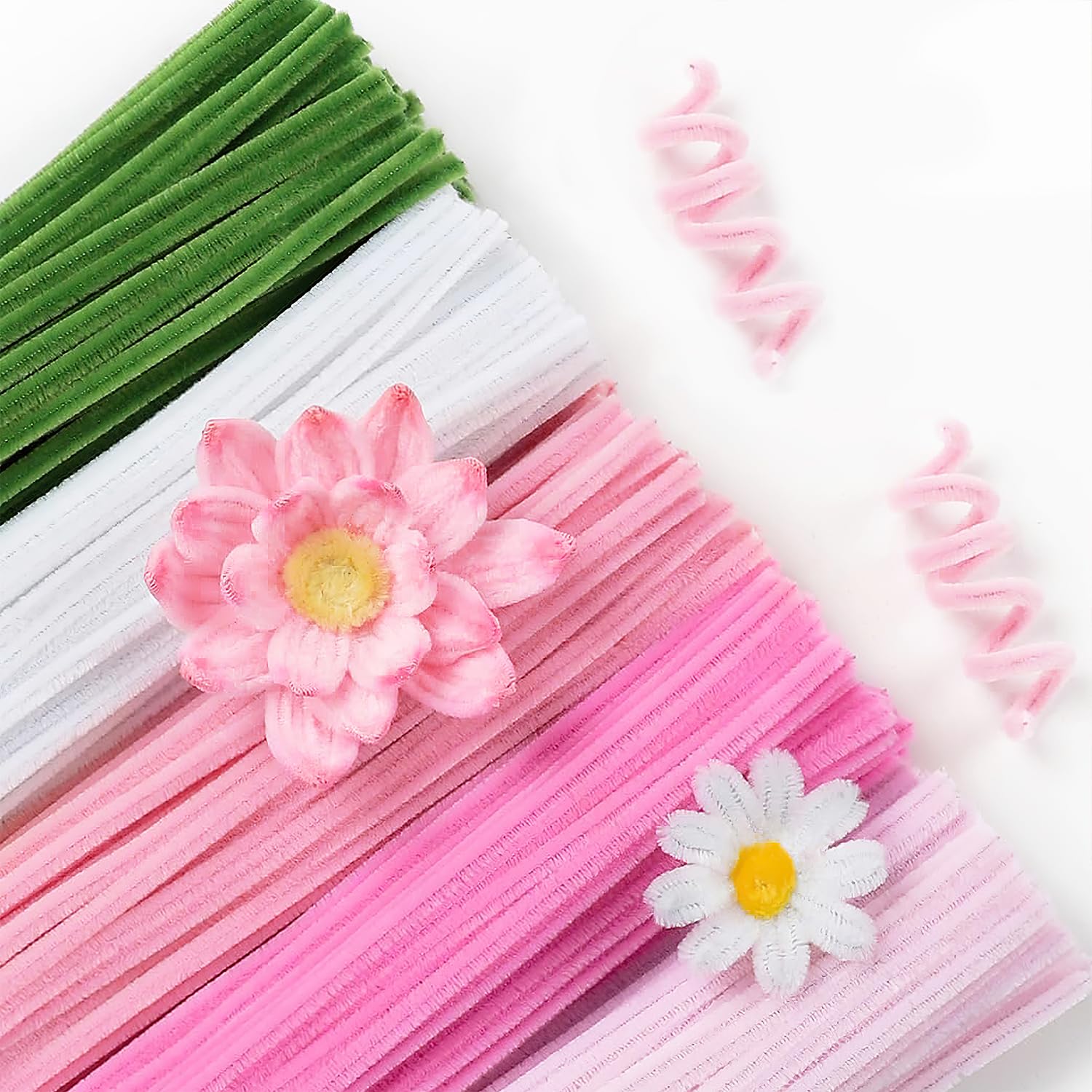 Fil Chenille Rose 500PCS Cure Pipe Chenille Loisir Creatif 5 Couleurs Pipe Cleaners avec Étamines Floratape et Tige Fleur Artificiel pour Fournitures de Bouquet de Fleurs et de Décoration DIY