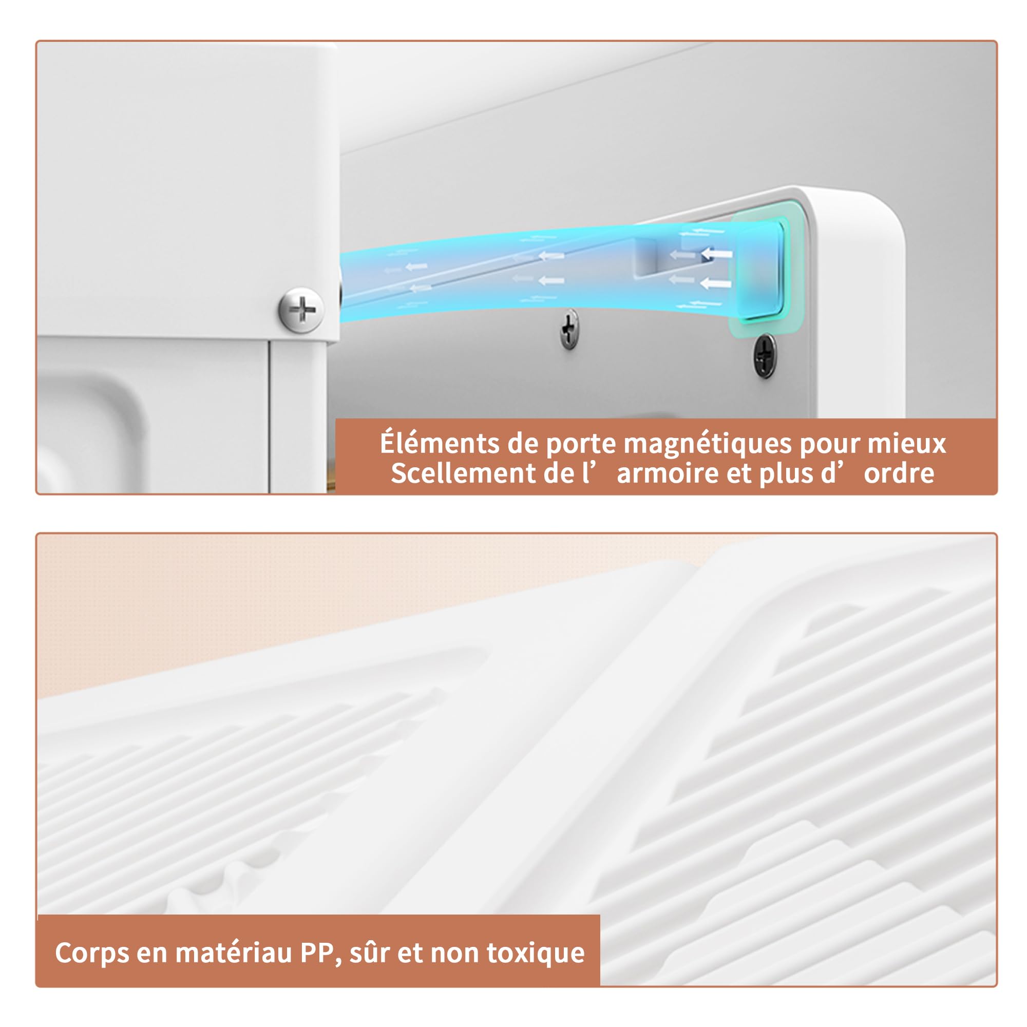 Armadietto portaoggetti bianco 69 x 50 x 136 cm, armadio guardaroba portatile, pieghevole, guardaroba con 5 piani, con asta per vestiti, per camera da letto organizer per vestiti