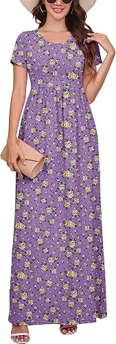 DEARCASE Maxi Dress for Women Short Sleeve Casual Summer Loose Plain Comfy Long Dresses with Pockets